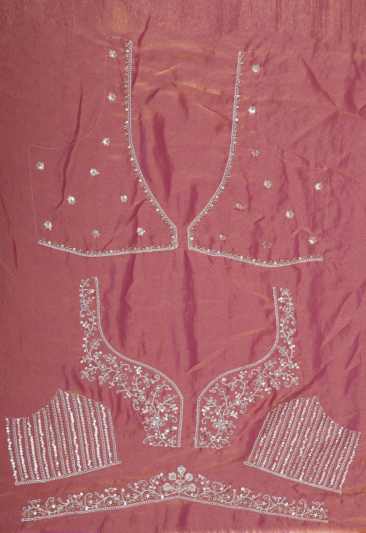 Red Pinkish Shimmer Hand Beaded Lehenga