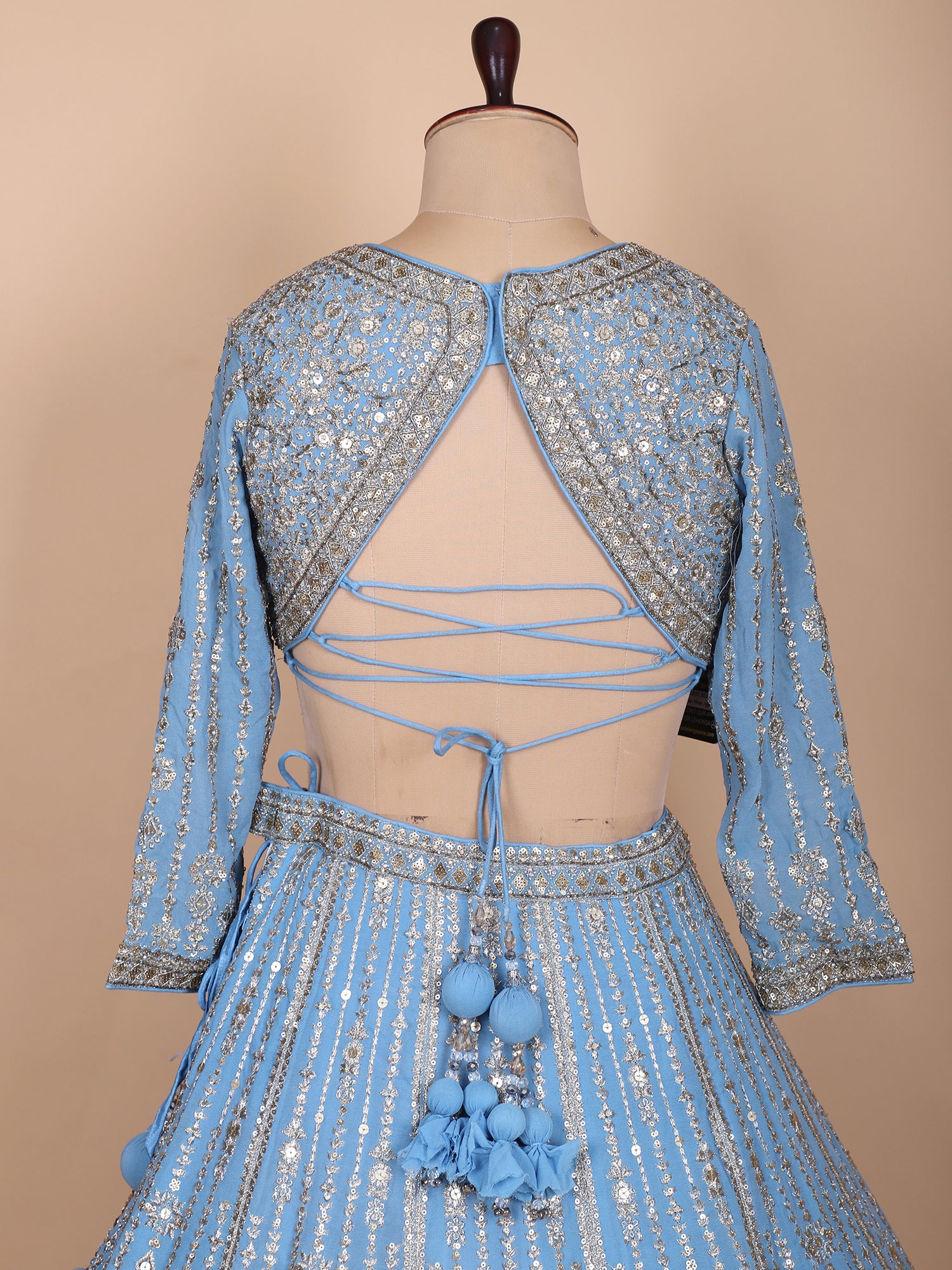 Sky Blue Georgette Lehenga With Jarkan Work