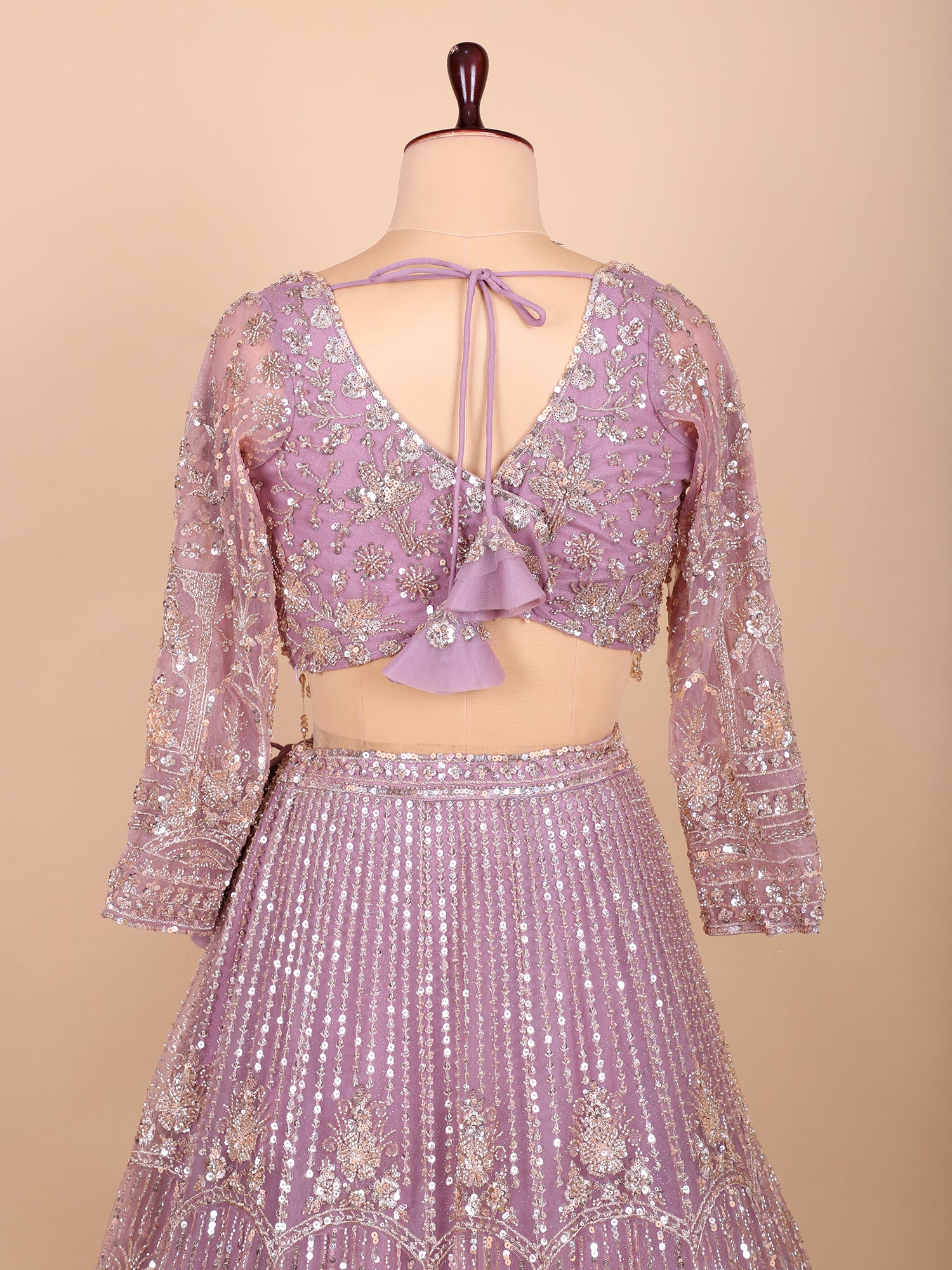 Lilac Dream Lavender Glasscut Handwork Lehenga