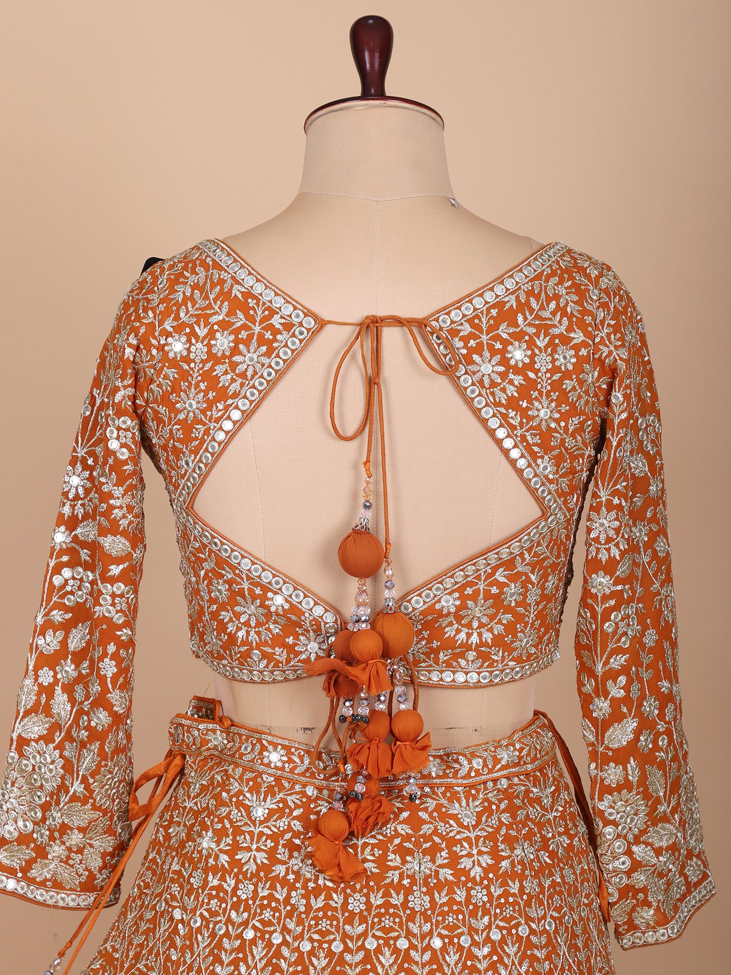 Orange Georgette Lehenga With Jarkan Work