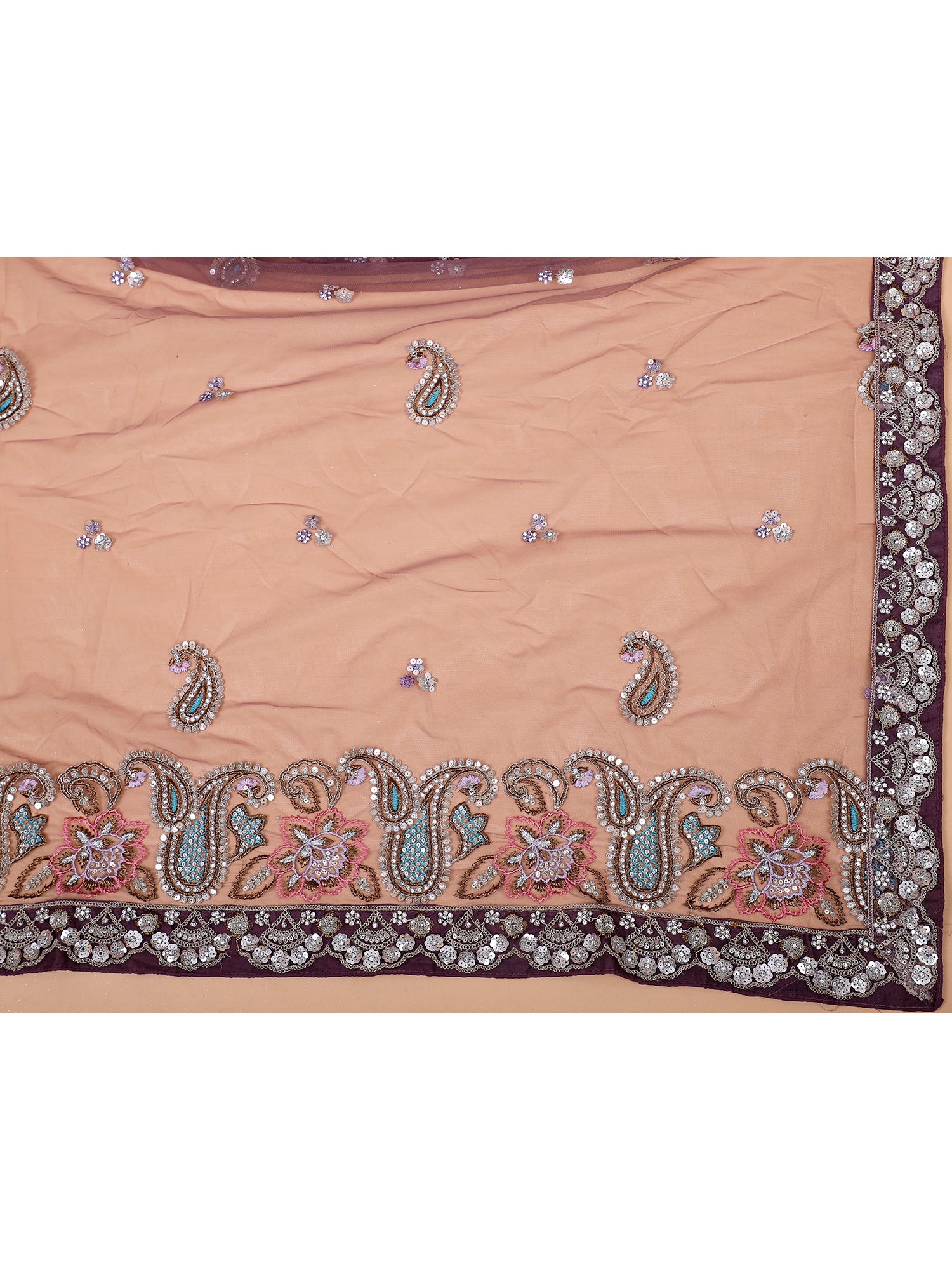 Dark Lavender Net Lehenga With Cut Dana