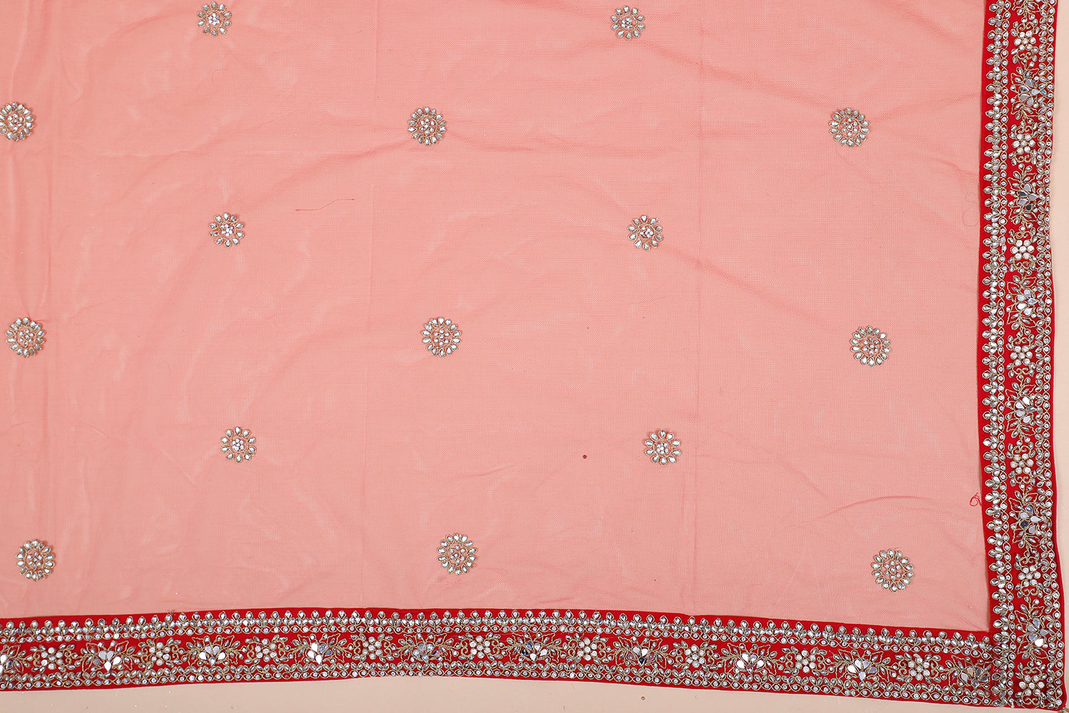 Scarlet Red Net Lehenga With Mirror Jarkan