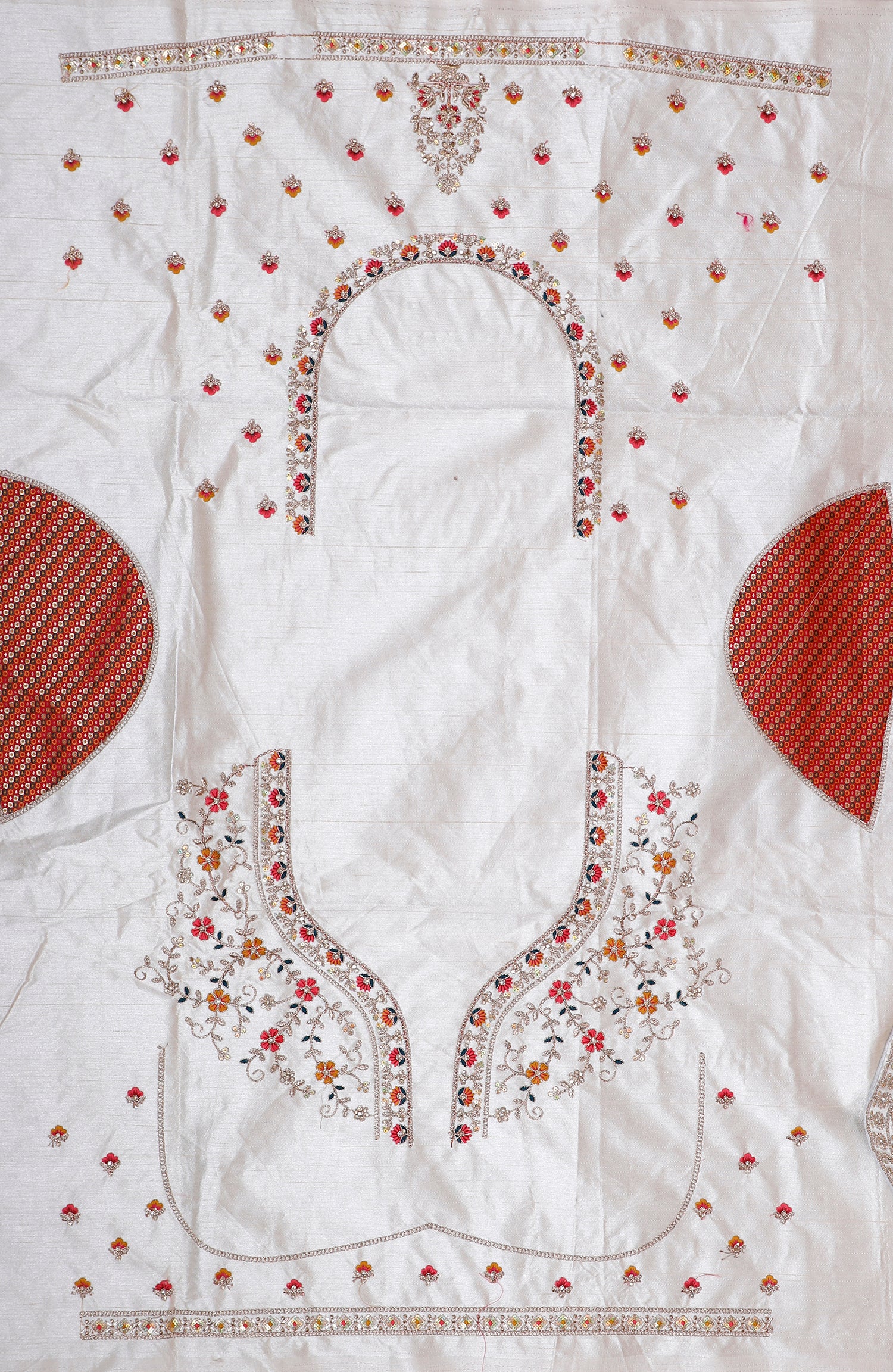 White-Red Banarasi Silk Lehenga