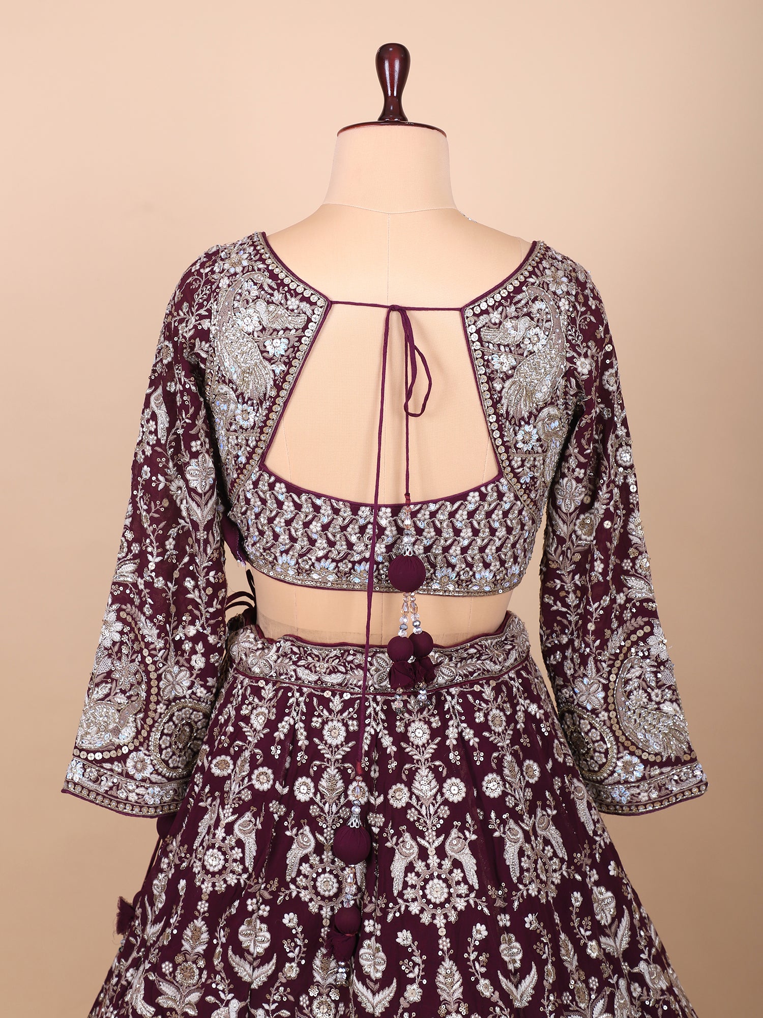 Wedding Deep Maroon Thread Work Lehenga