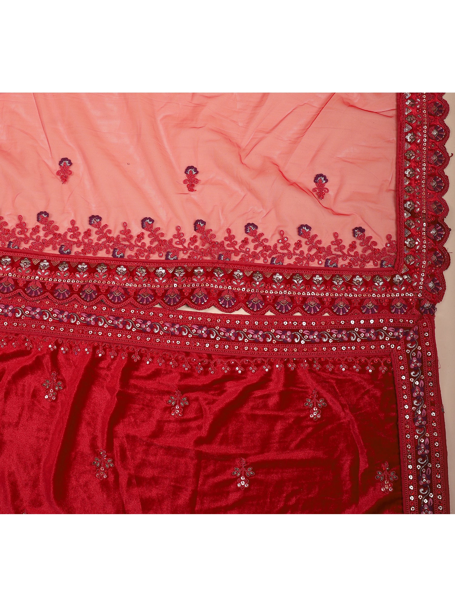 Timeless Red Velvet Jarkan Mirror Bridal Lehenga