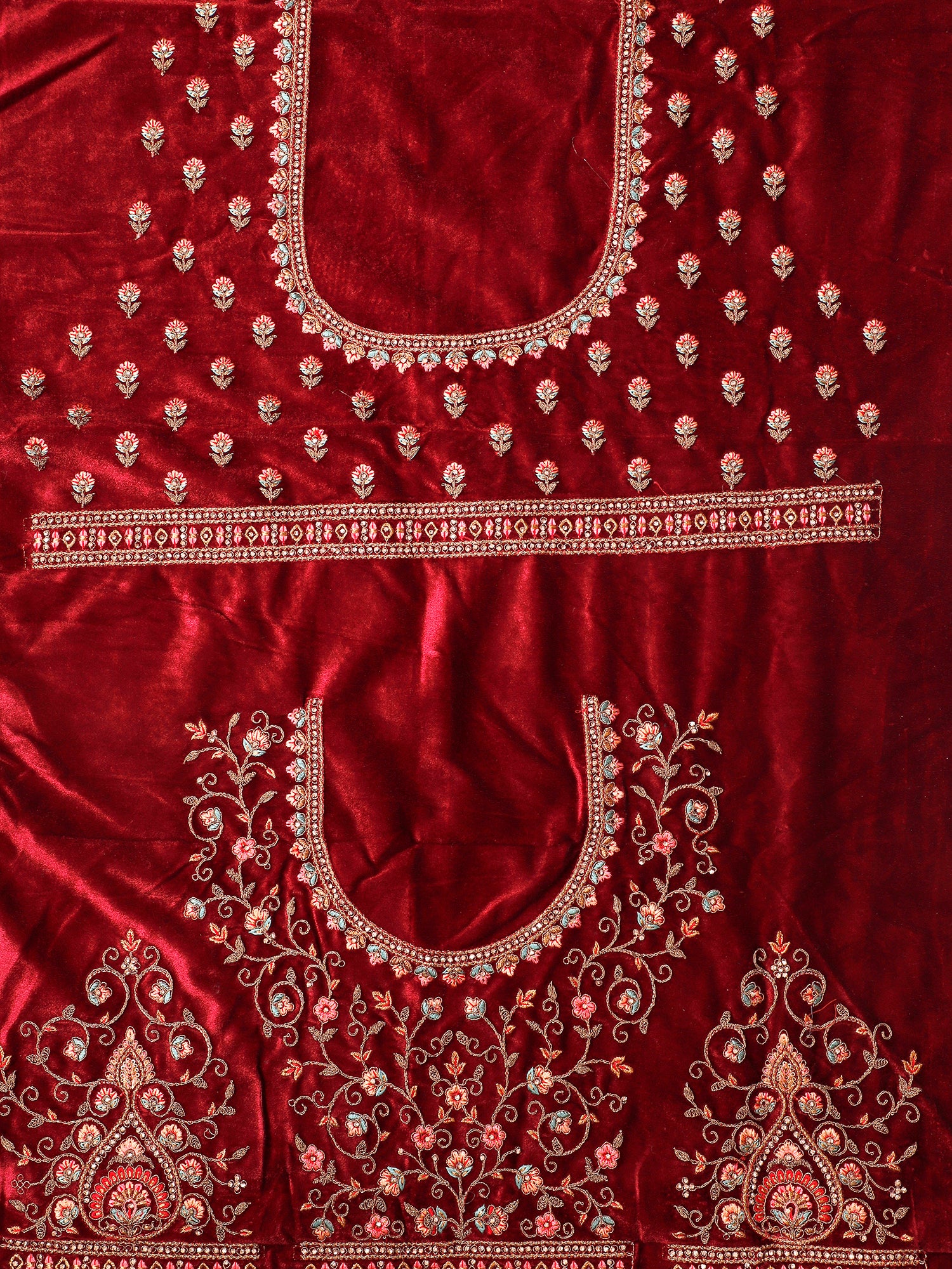 Multi Velvet Lehenga With Multicolour