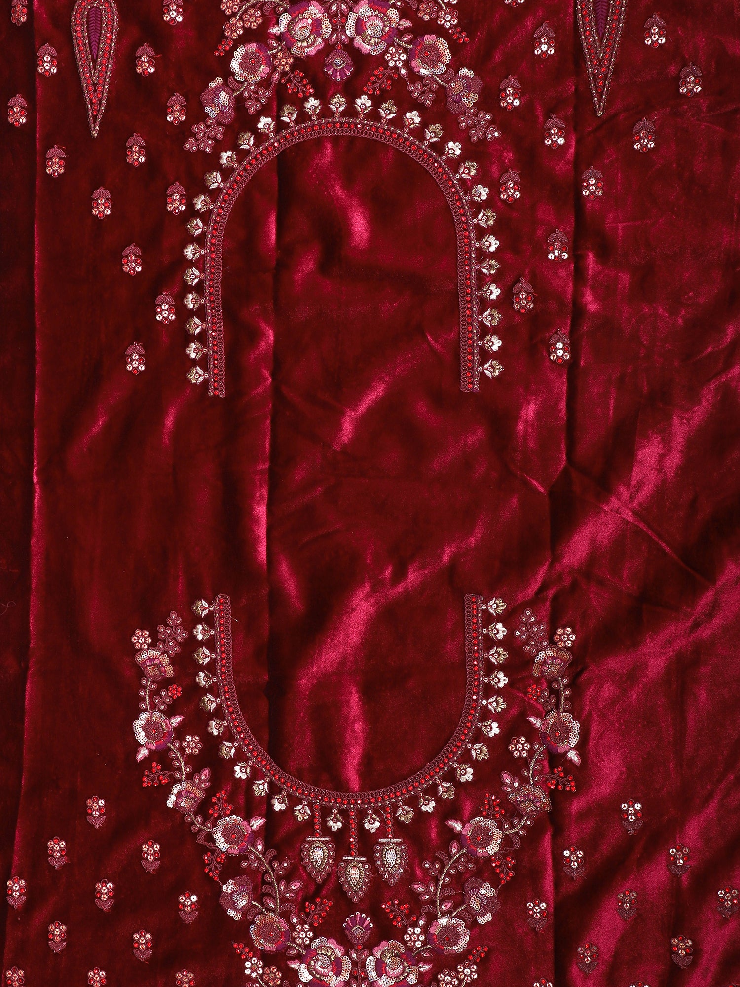 Classic Maroon Bridal Lehenga With Velvet & Mirror Charm