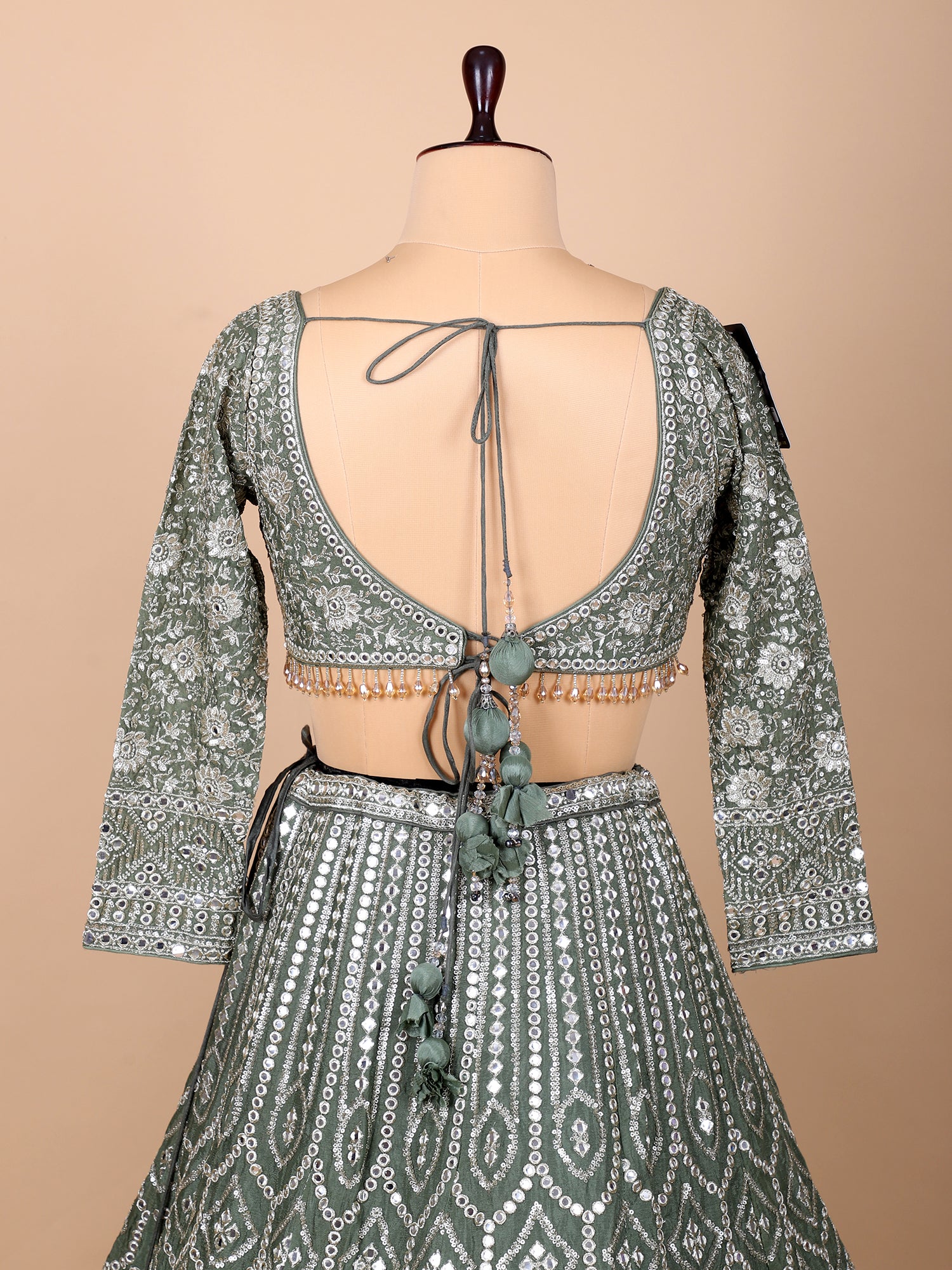 Earthly Charm Mehendi Green Lehenga With Handcrafted Accents