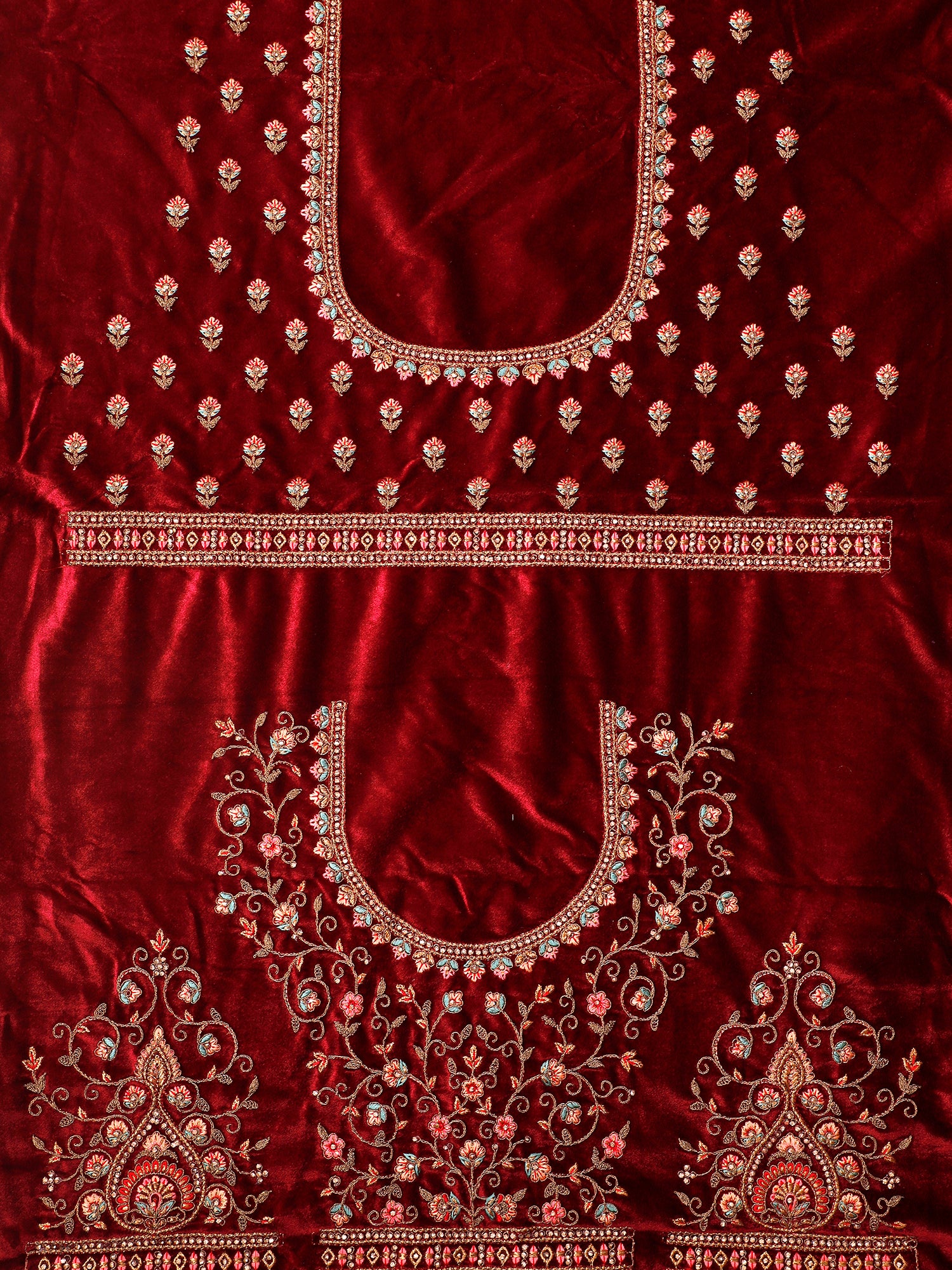 Multi Velvet Bridal Lehenga With Patch