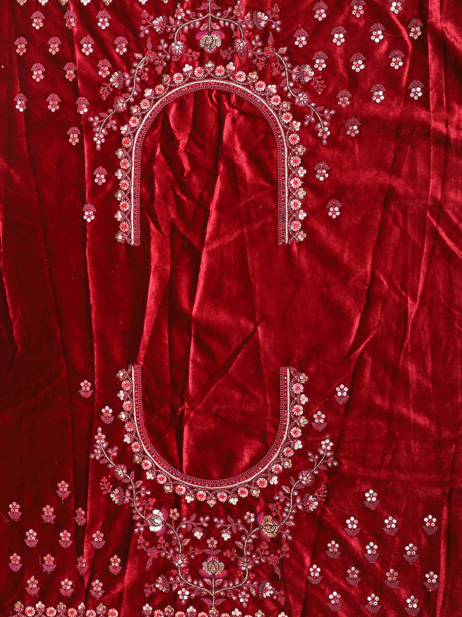 Regal Maroon Velvet Jarkan Mirror Bridal Lehenga