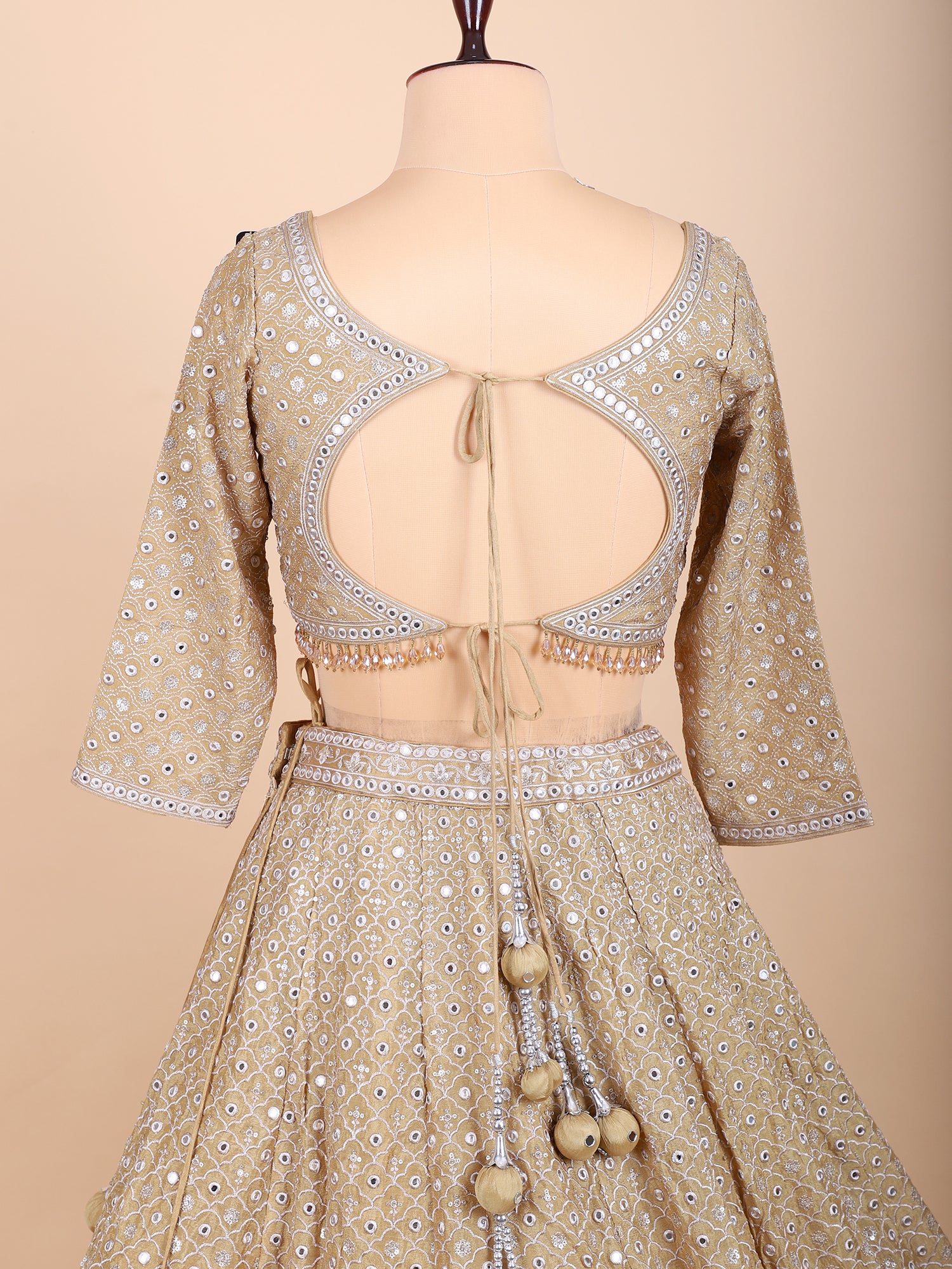 Sandy Whisper Light Chickoo Threadwork Lehenga