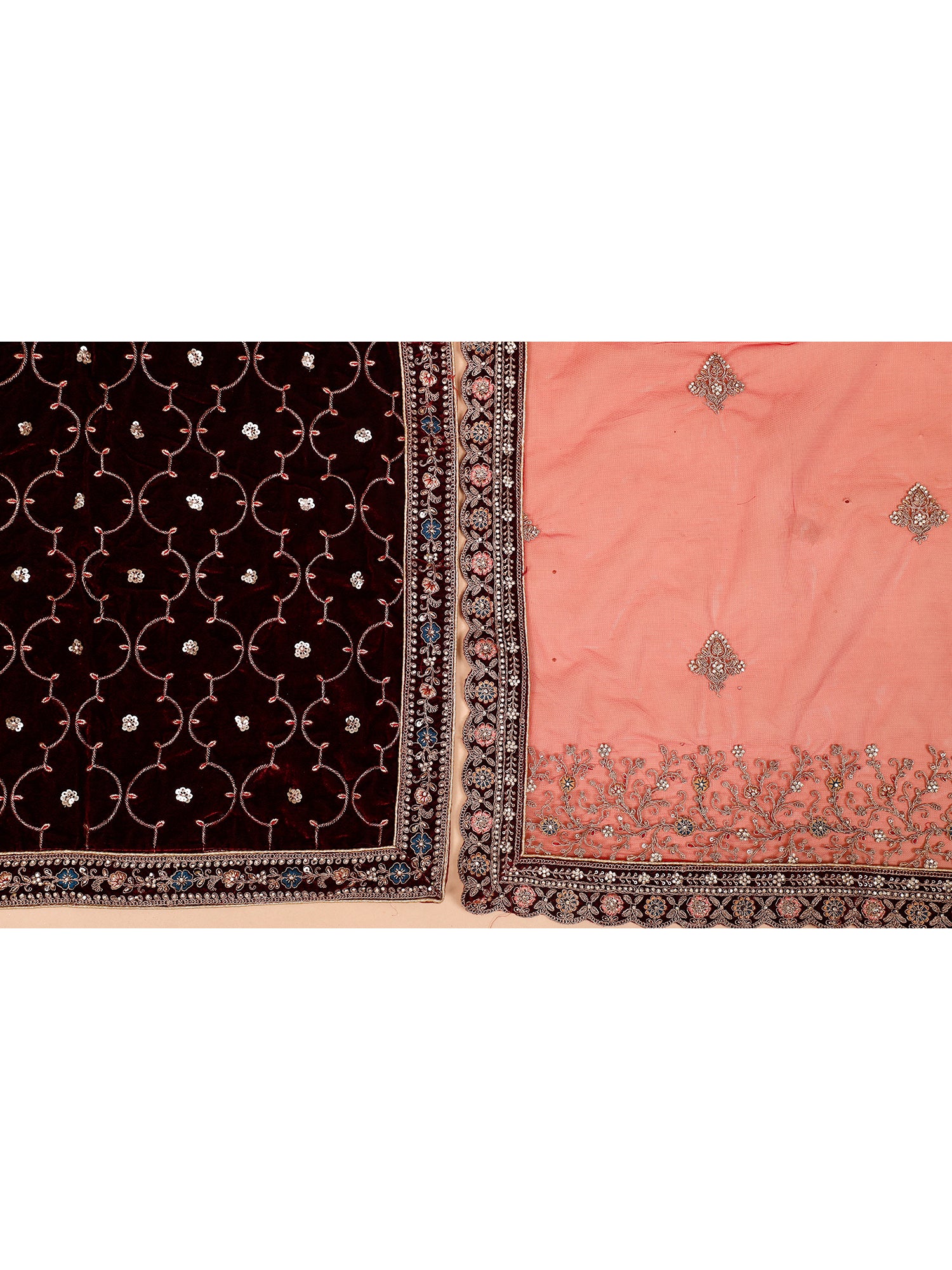 Velvet Multi Embroidery Patchwork Lehenga