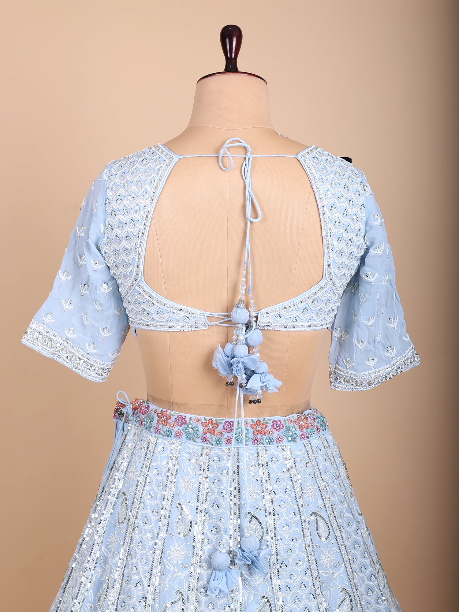 Celestial Mist Sky Powder Handworked Lehenga