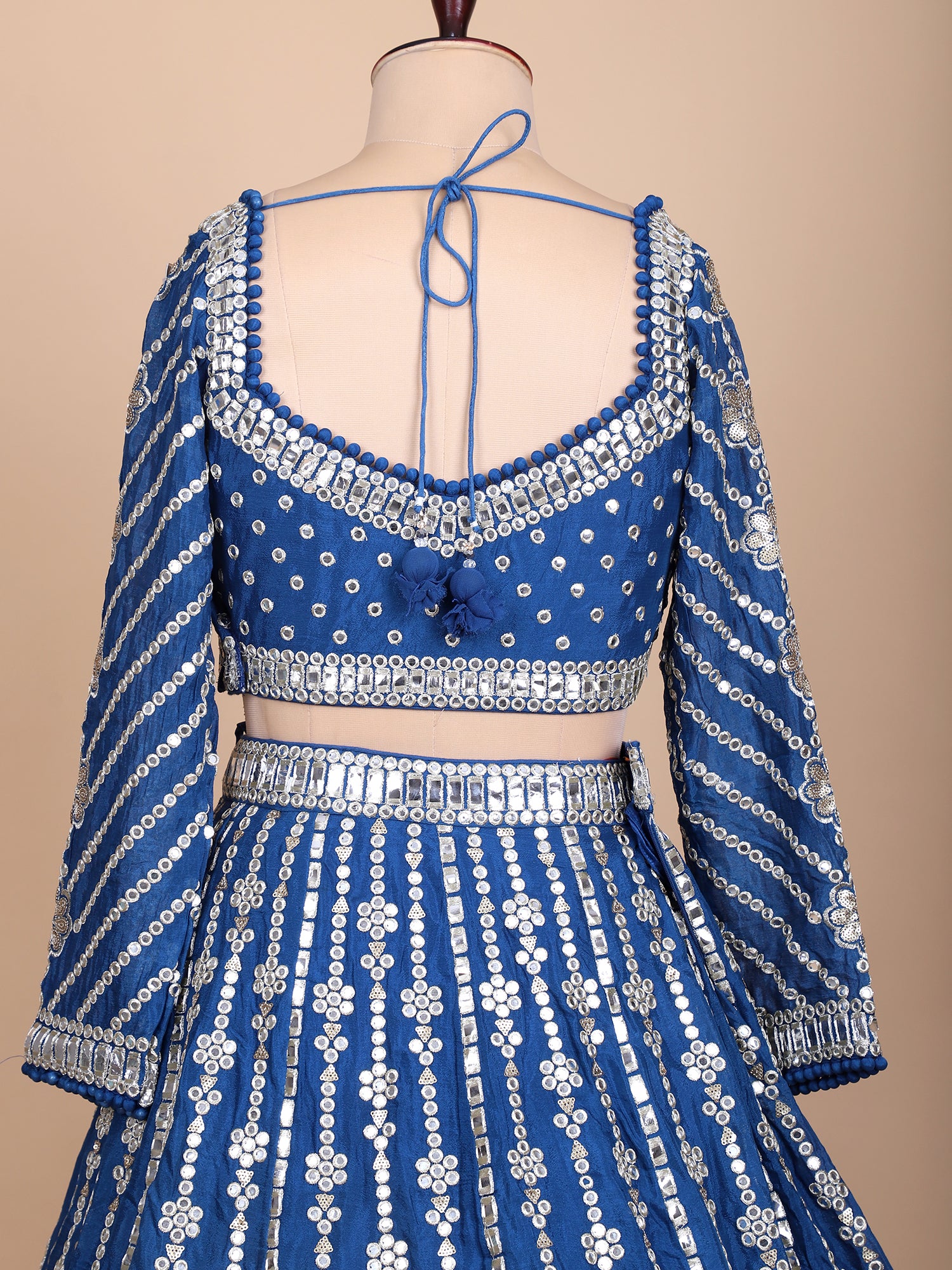 Midnight Blue Silk Lehenga With Mirror Embroidery