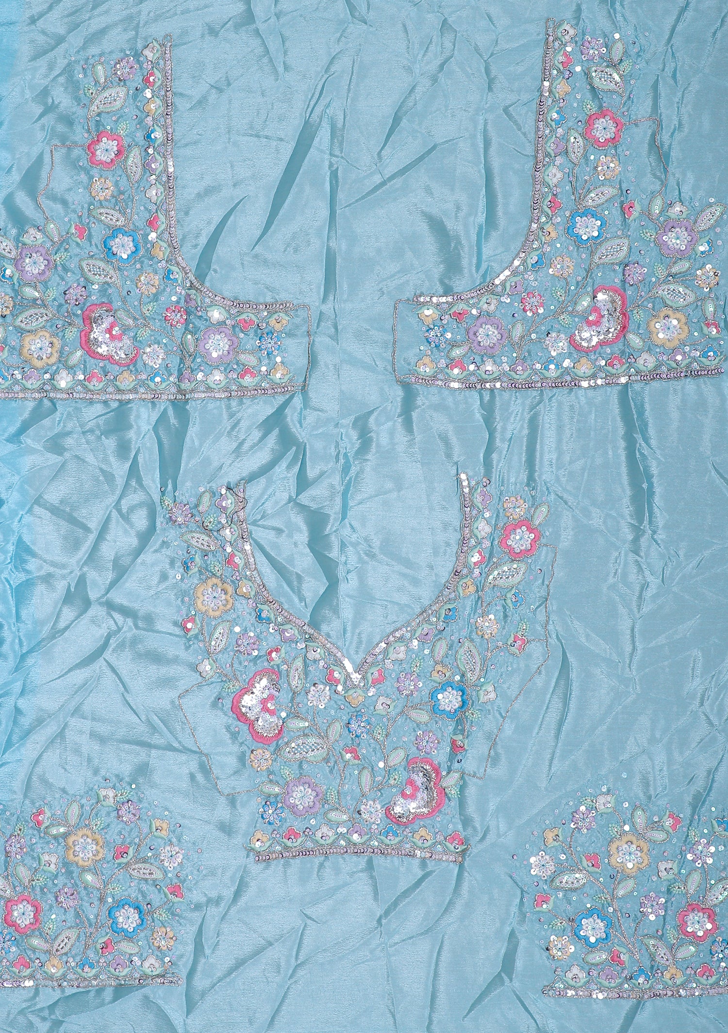 Sky Blue Chinon Lehenga With Thread