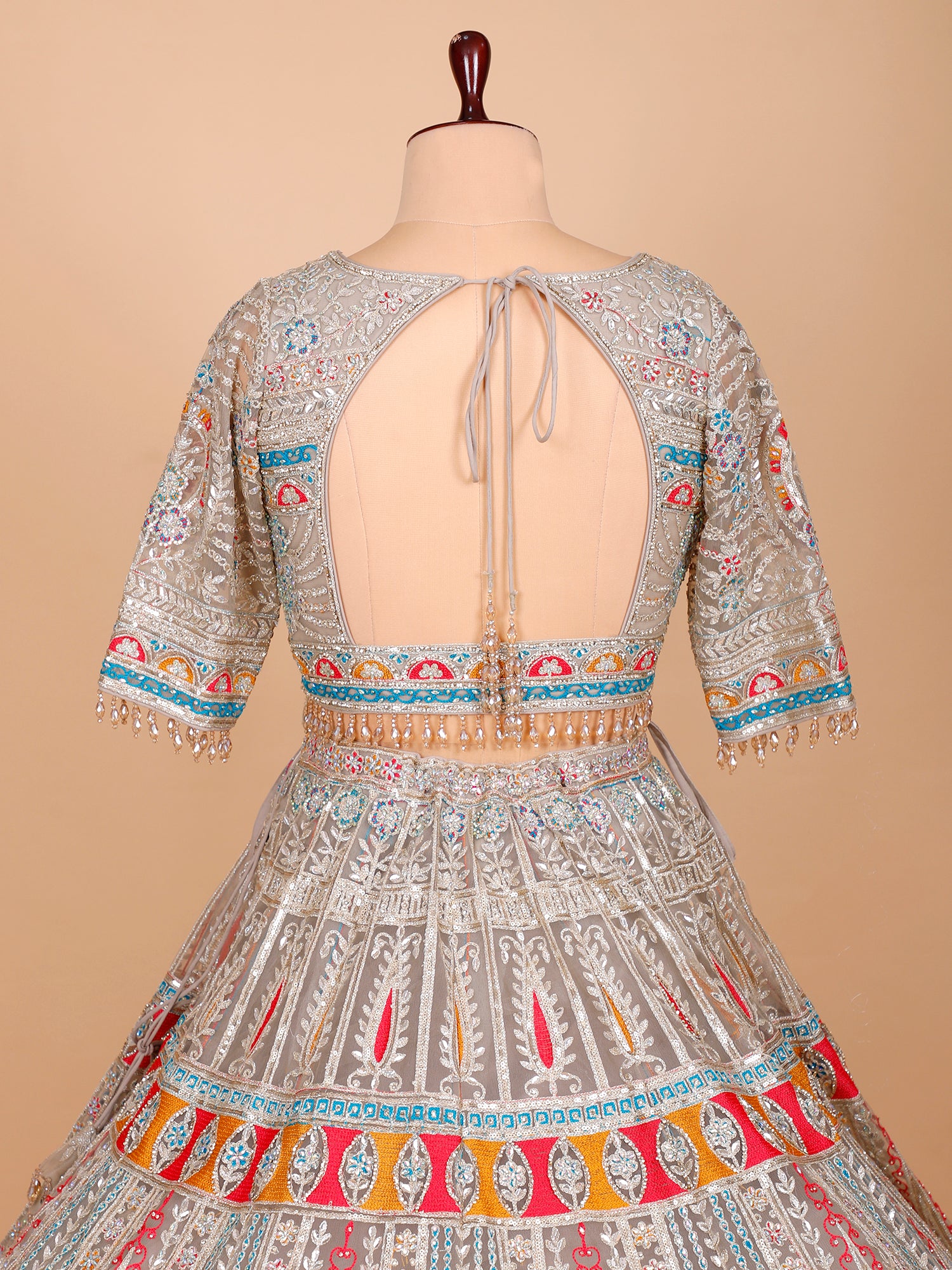 Grey Multi Butterfly Net Lehenga With Jarkan