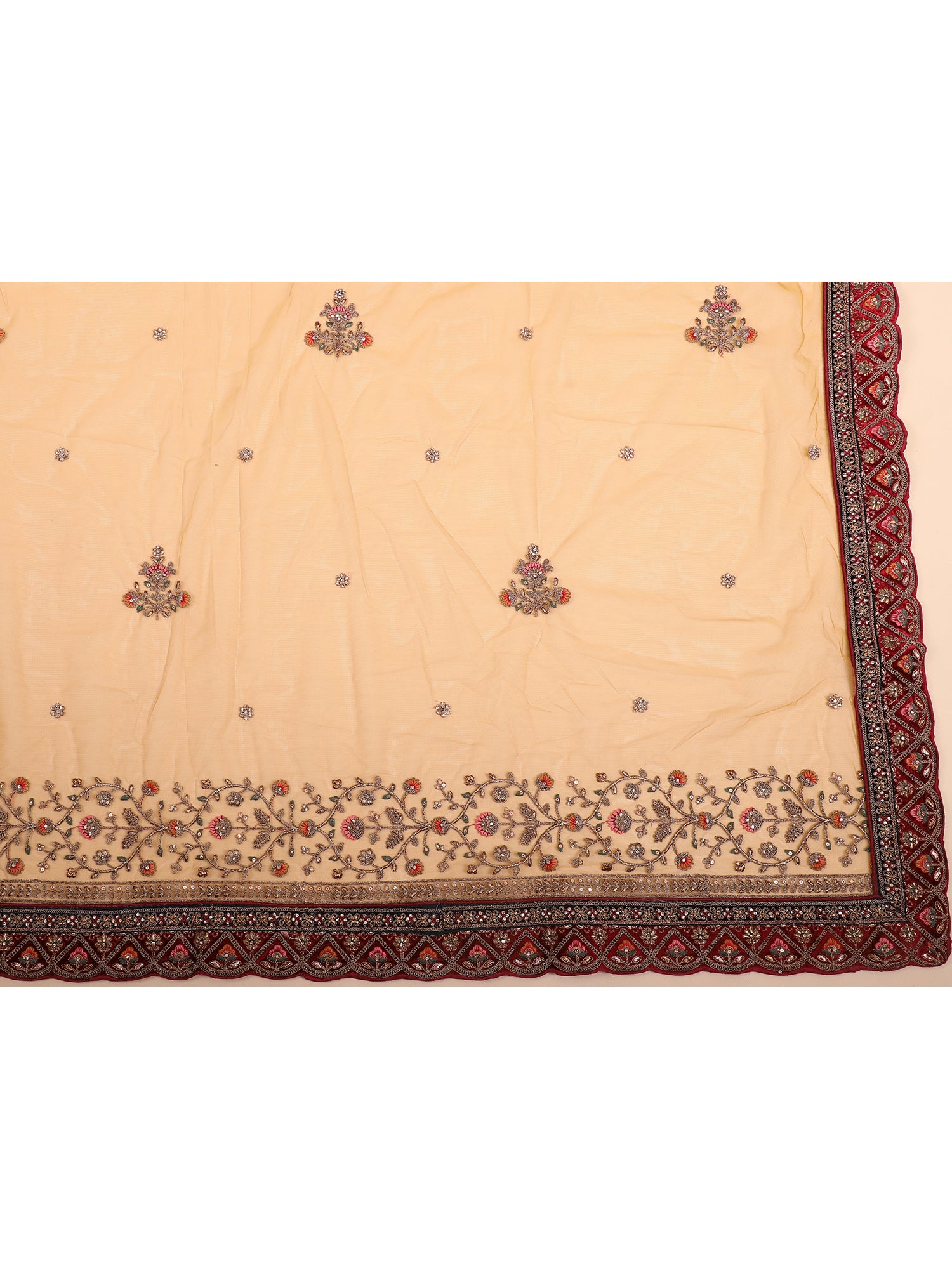 Multicolor Bridal Lehenga With Jarkan & Mirror Work