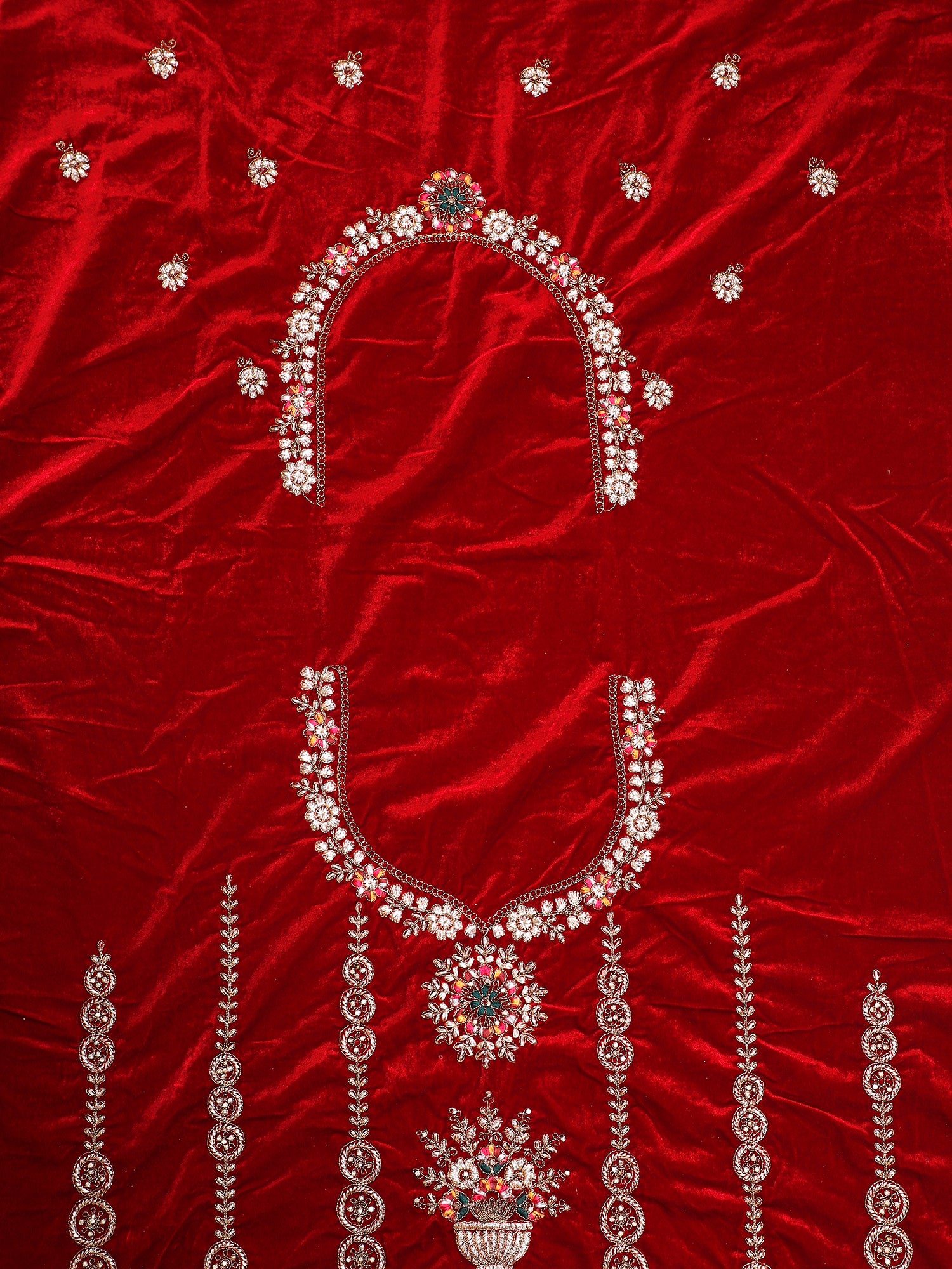 Red Velvet Lehenga With Intricate Embroiderry