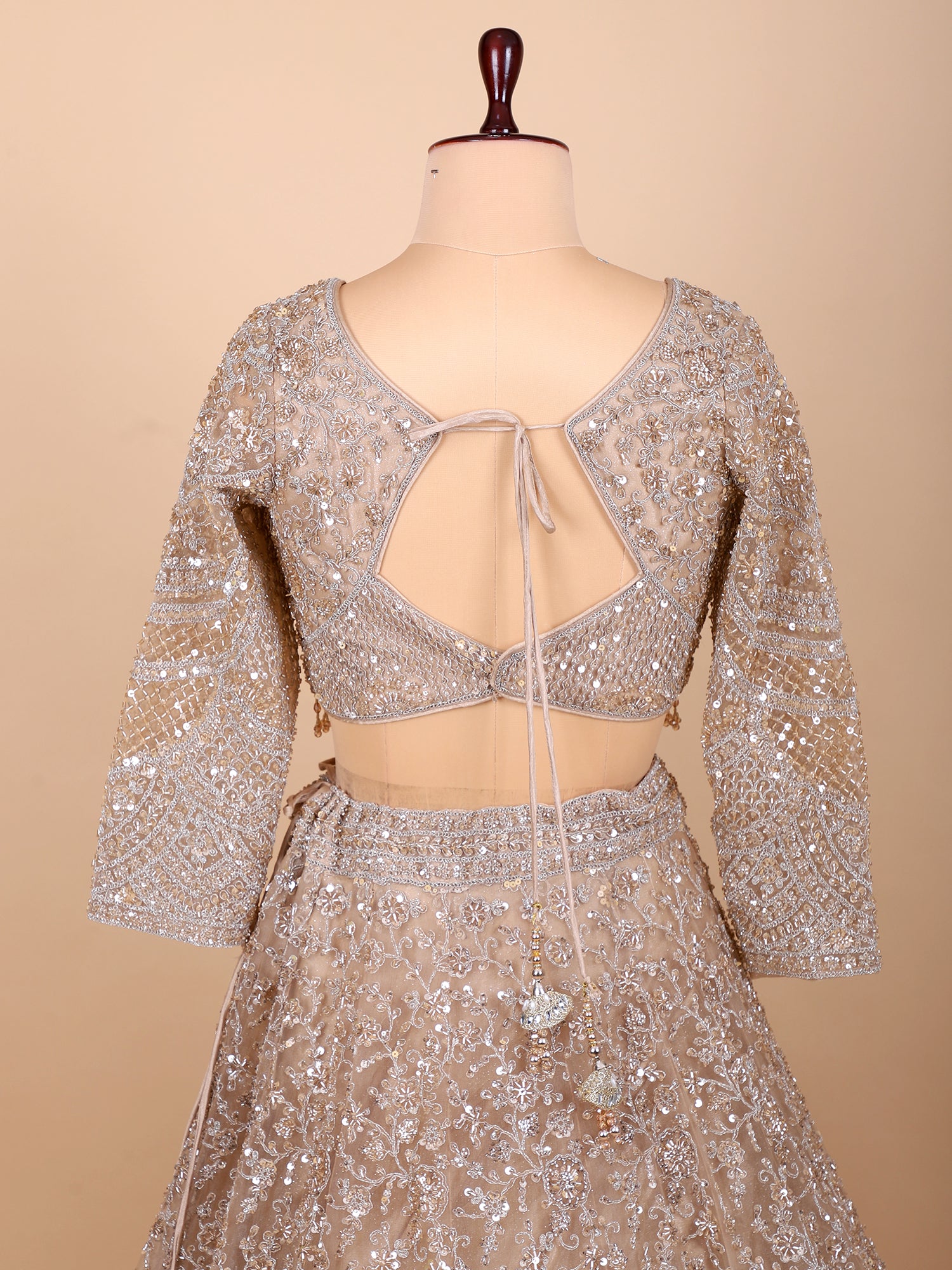 Light Chickoo Glasscut Handwork Lehenga