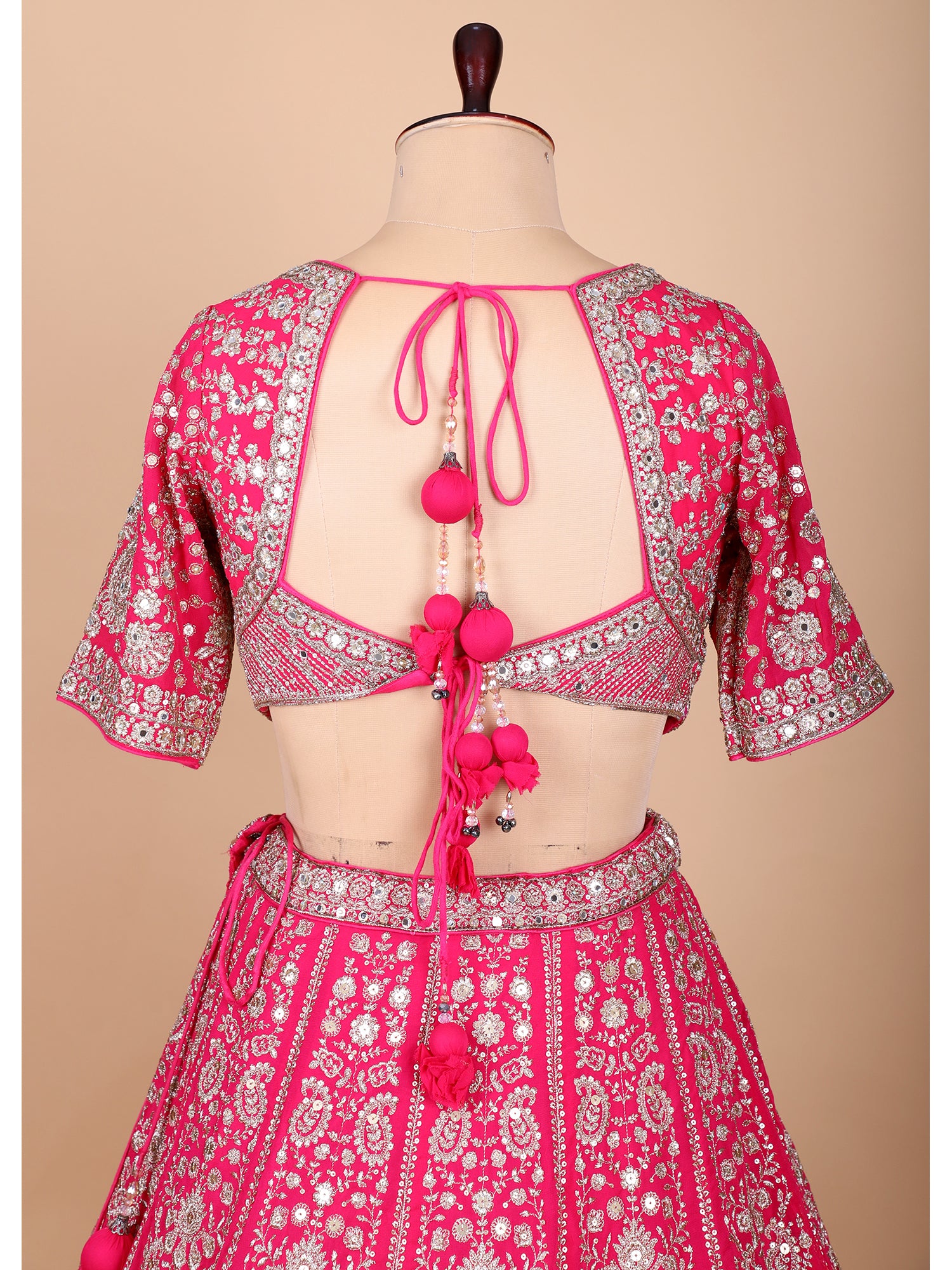 Handmade Embroidered Rose Pink Georgette Lehenga