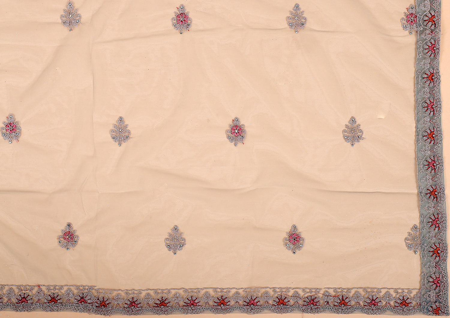 Sky Blue Net Multi-Thread Embroidered Crop Top