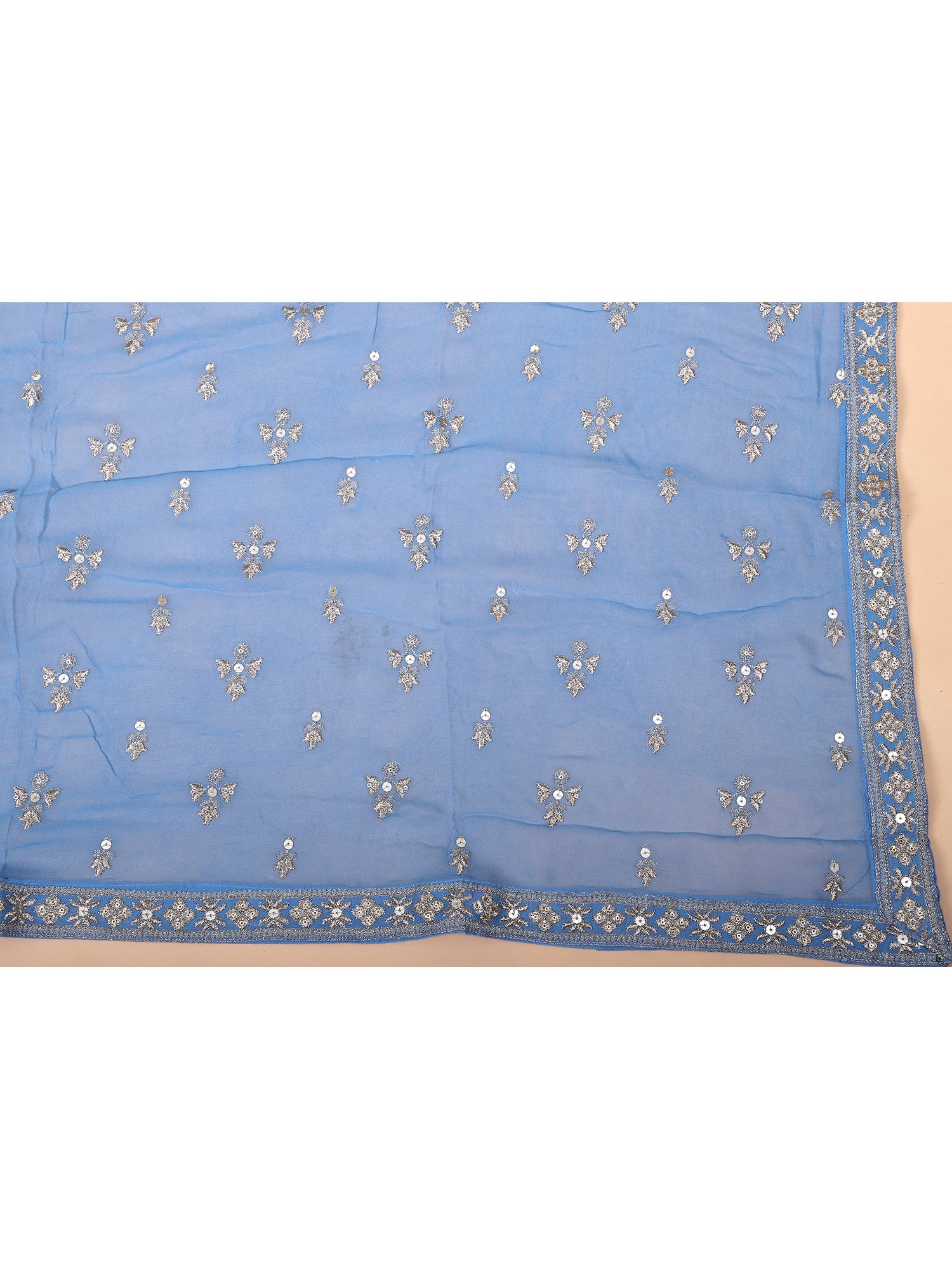 Designer Sky Blue Lehenga With Handmade Embroidery And Sequins