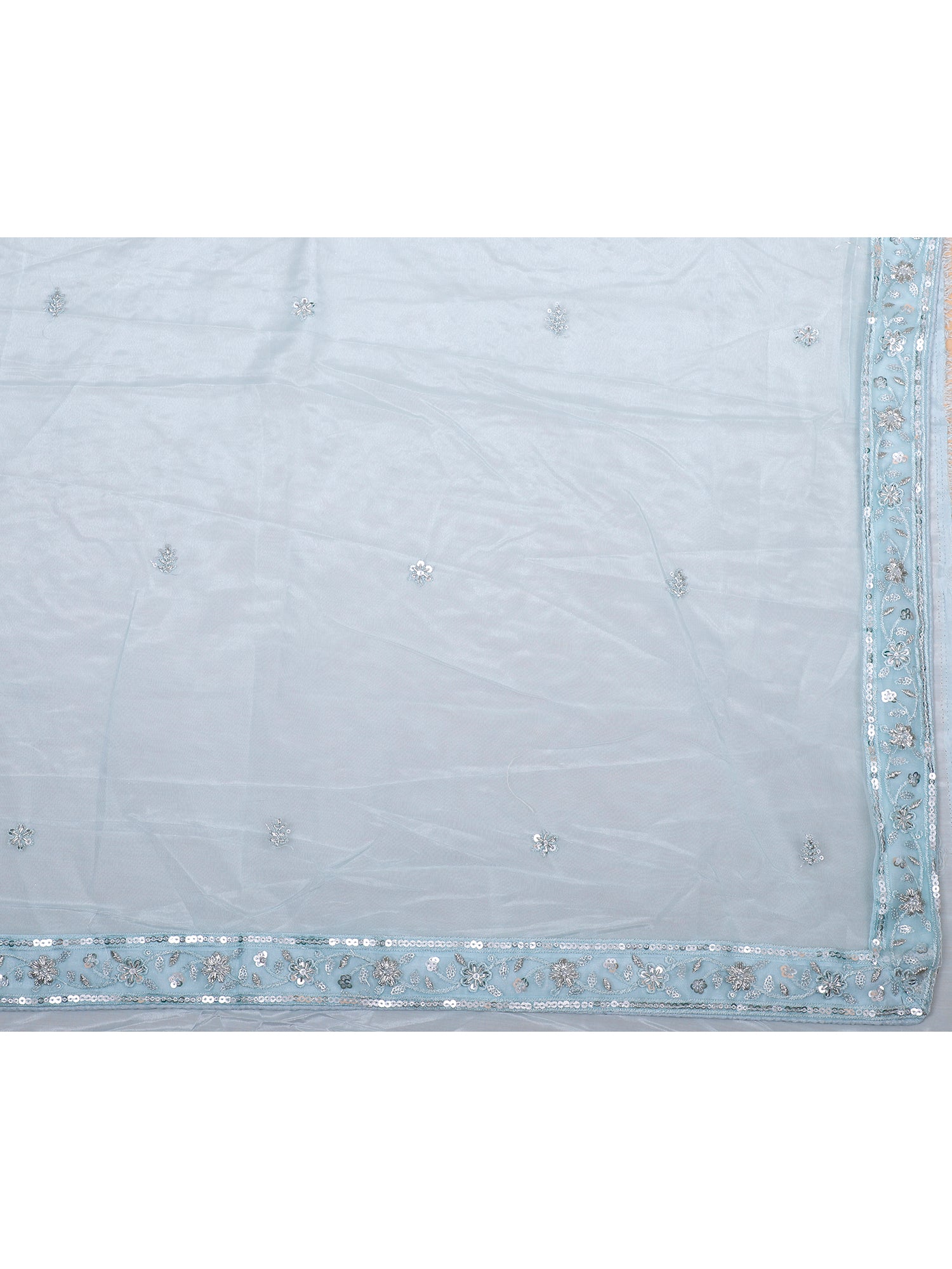 Powder Blue Net Designer Lehenga With Sequins