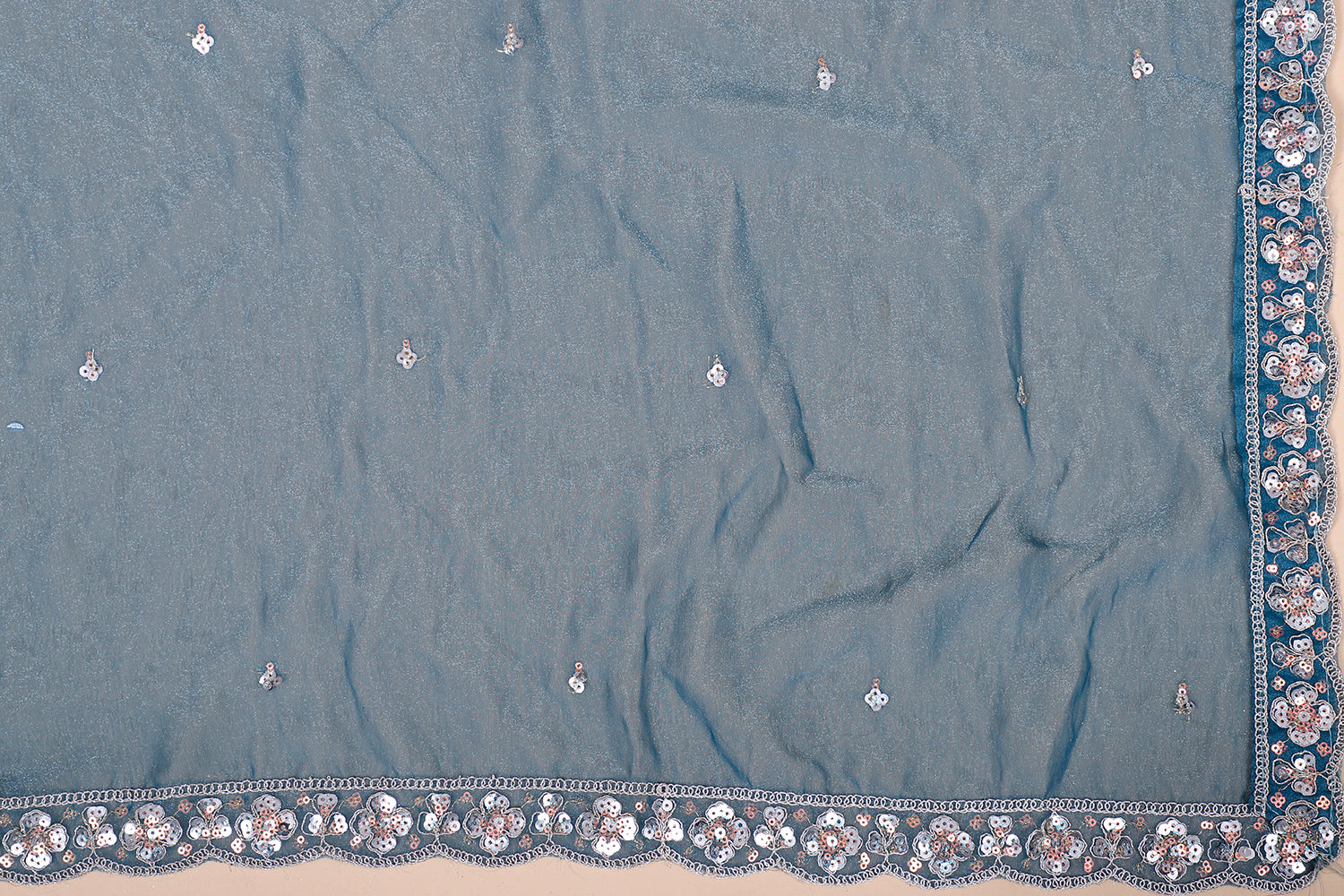 Rama Blue Shimmer Lehenga With Beads