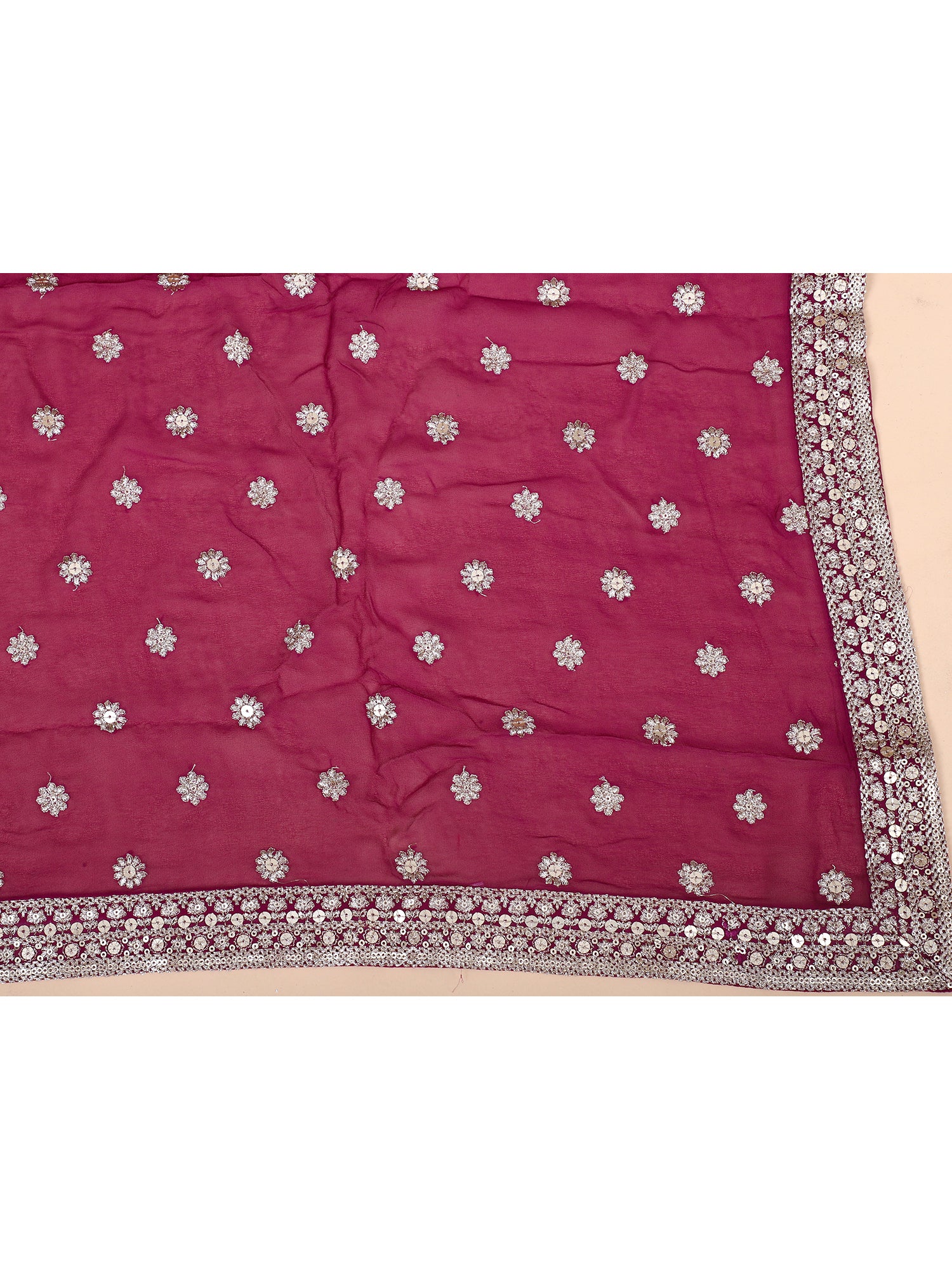 Dark Maroon Thread Work Georgette Lehenga