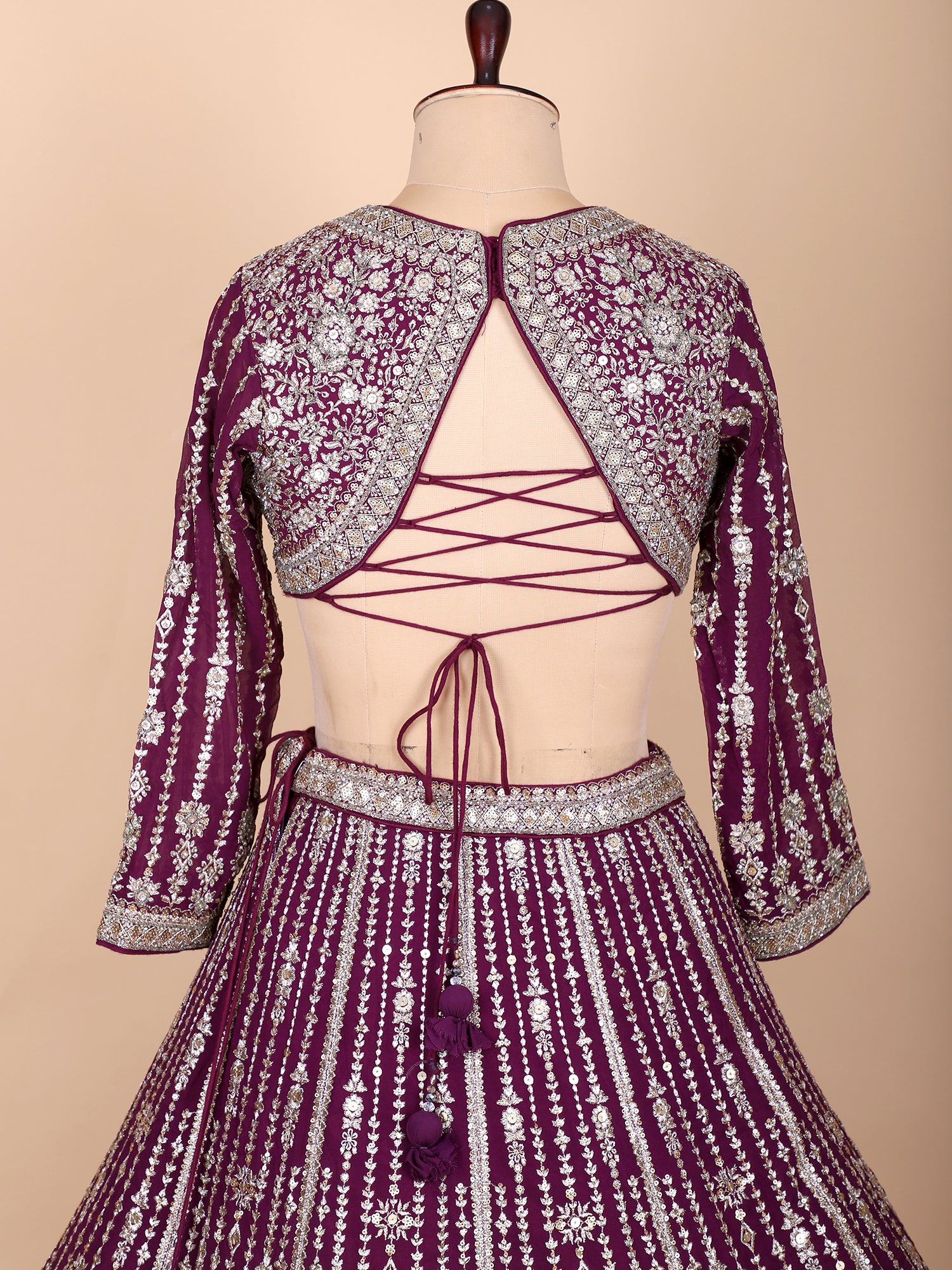 Maroon Georgette Lehenga With Jarkan Embroidery