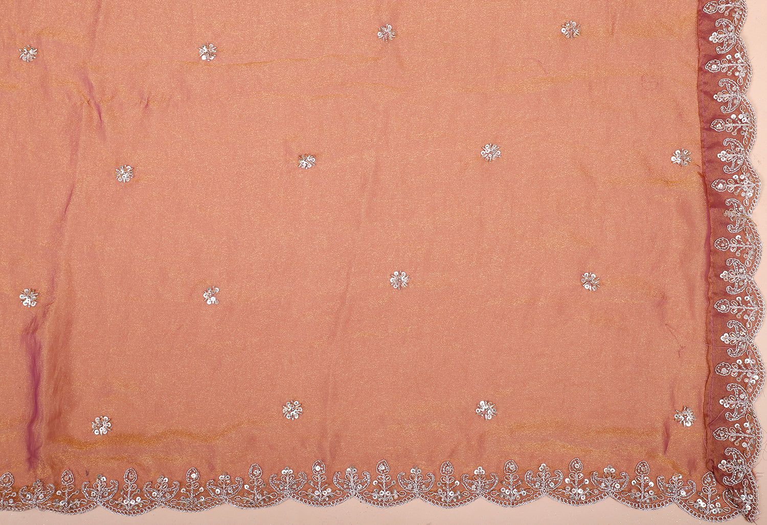 Red Pinkish Shimmer Hand Beaded Lehenga