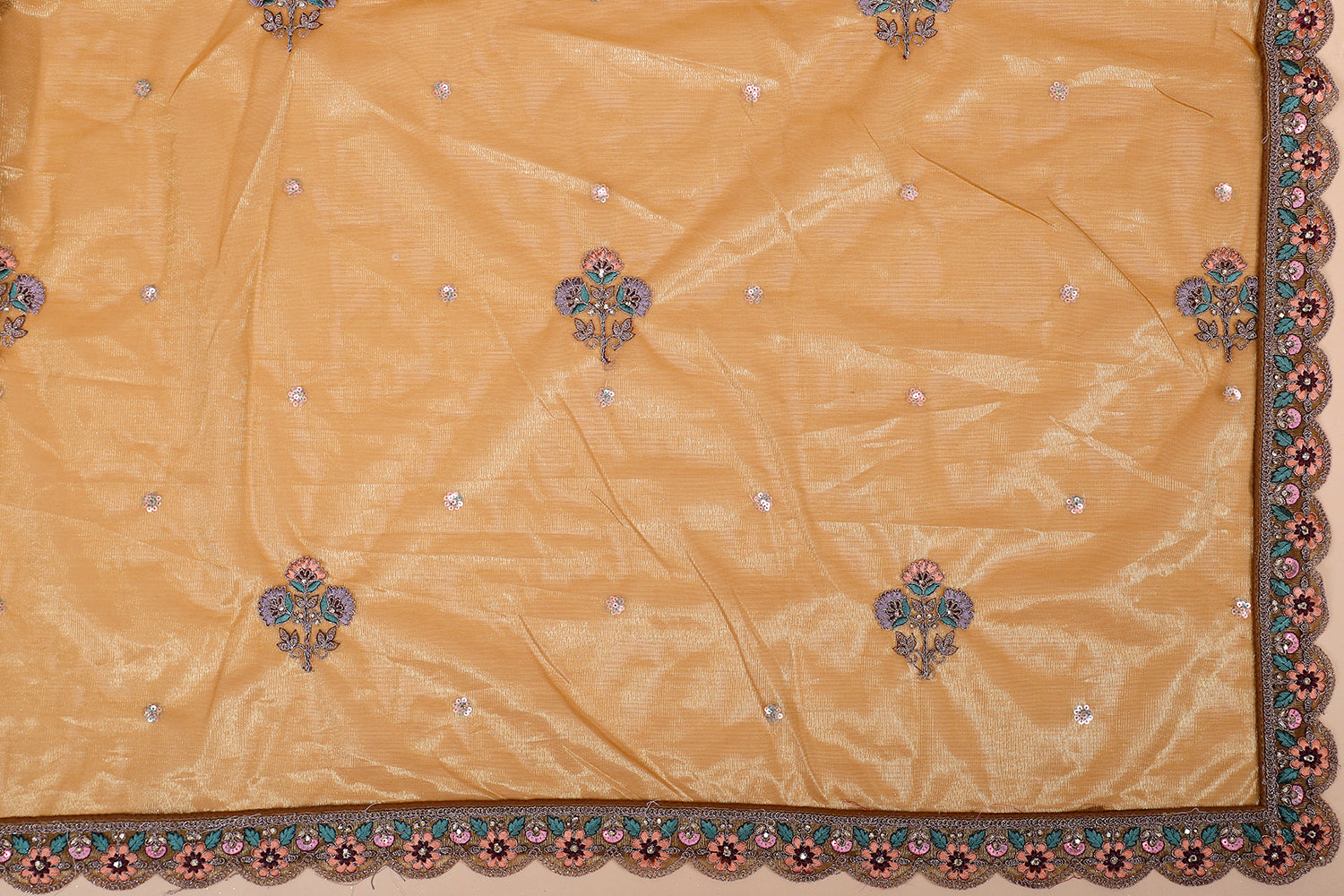 Copper Gold Shimmer Lehenga With Intricate Jarkan