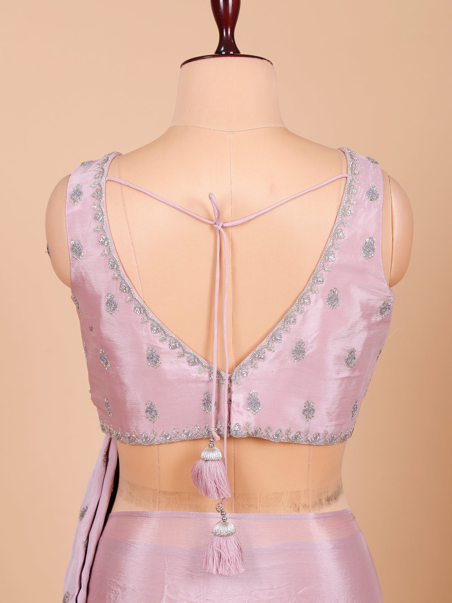 Baby Pink Chinon Silk Sequin Saree