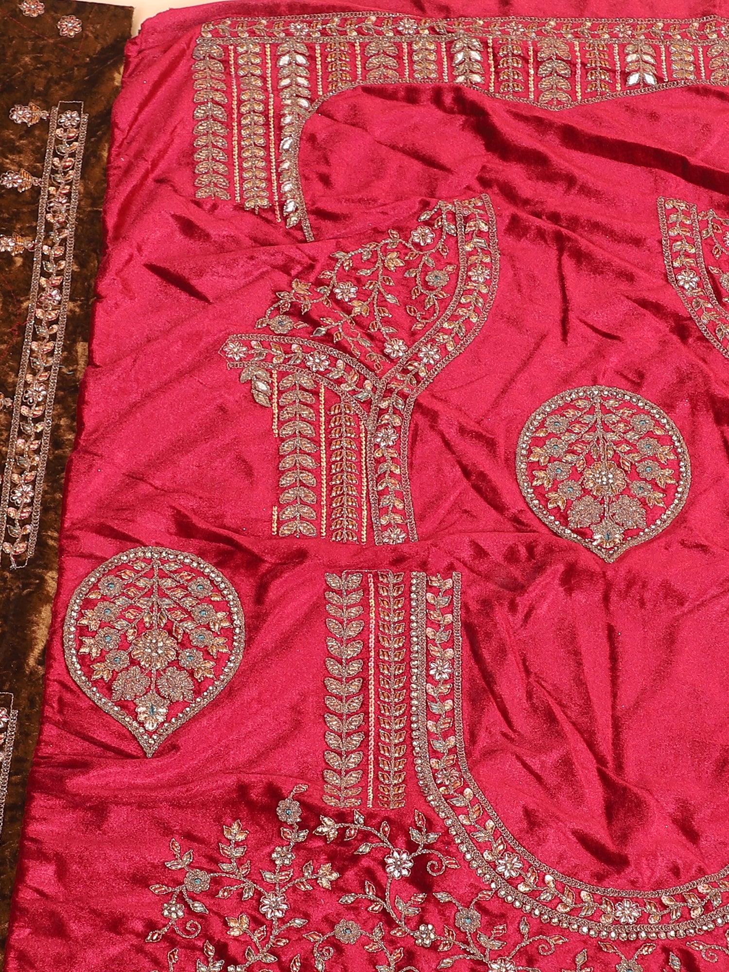Wine Velvet Lehenga With Handcrafted Jarkan & Sequin Work