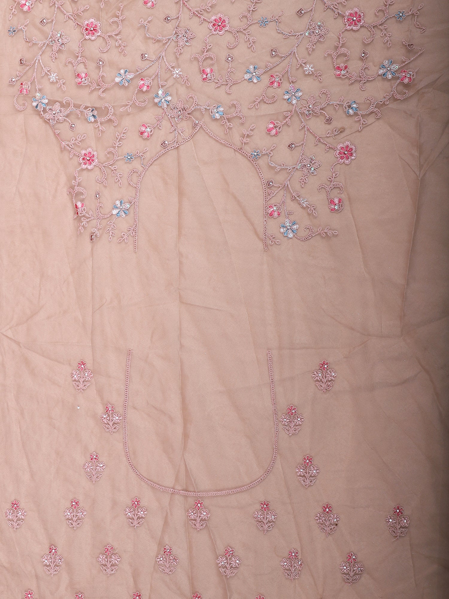Peach Lehenga With Thread And Mirror Work