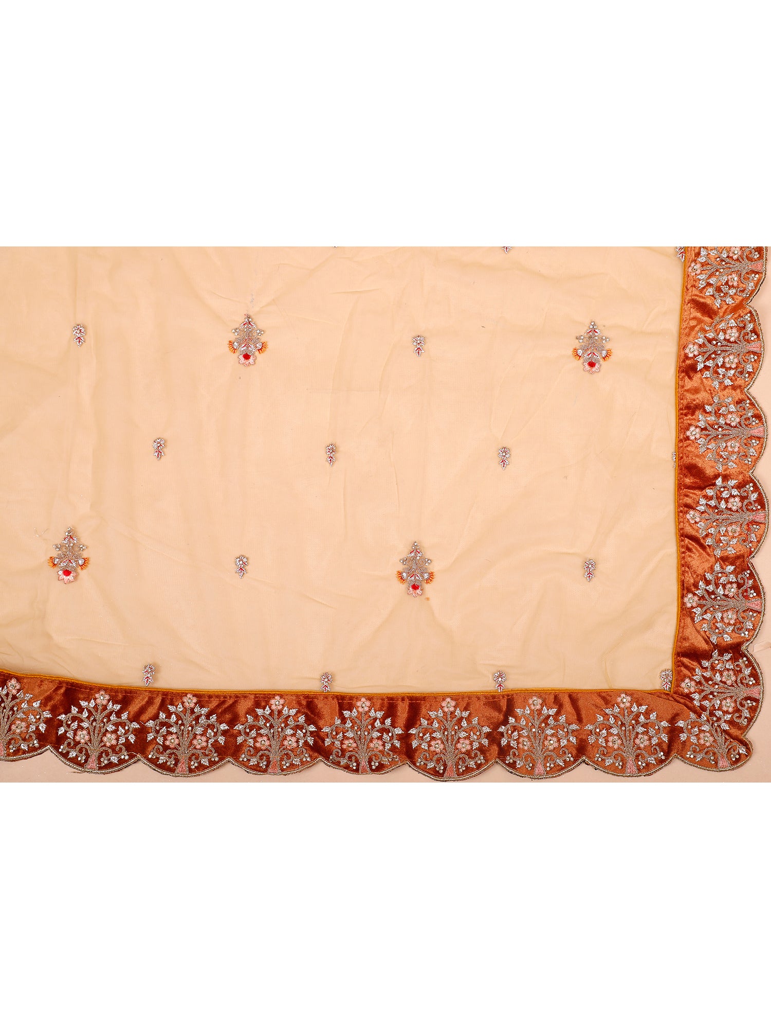 Rust Velvet Bridal Lehenga With Multi Work