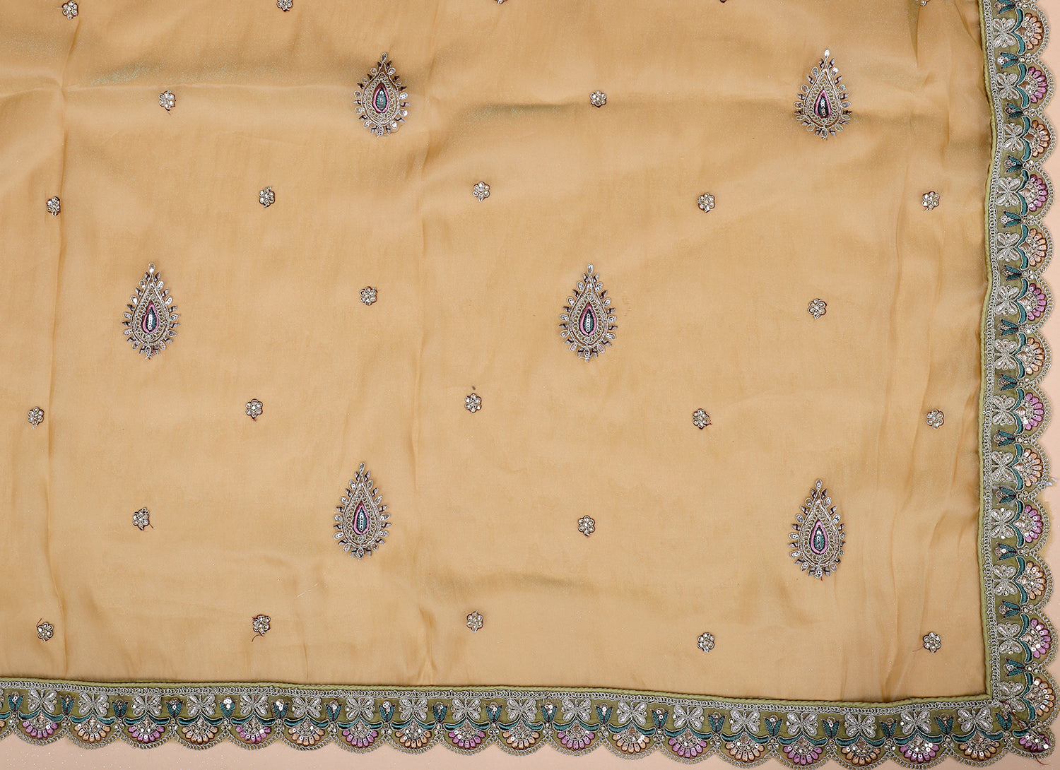 Green Shimmer Lehenga With Sequin Embroidery