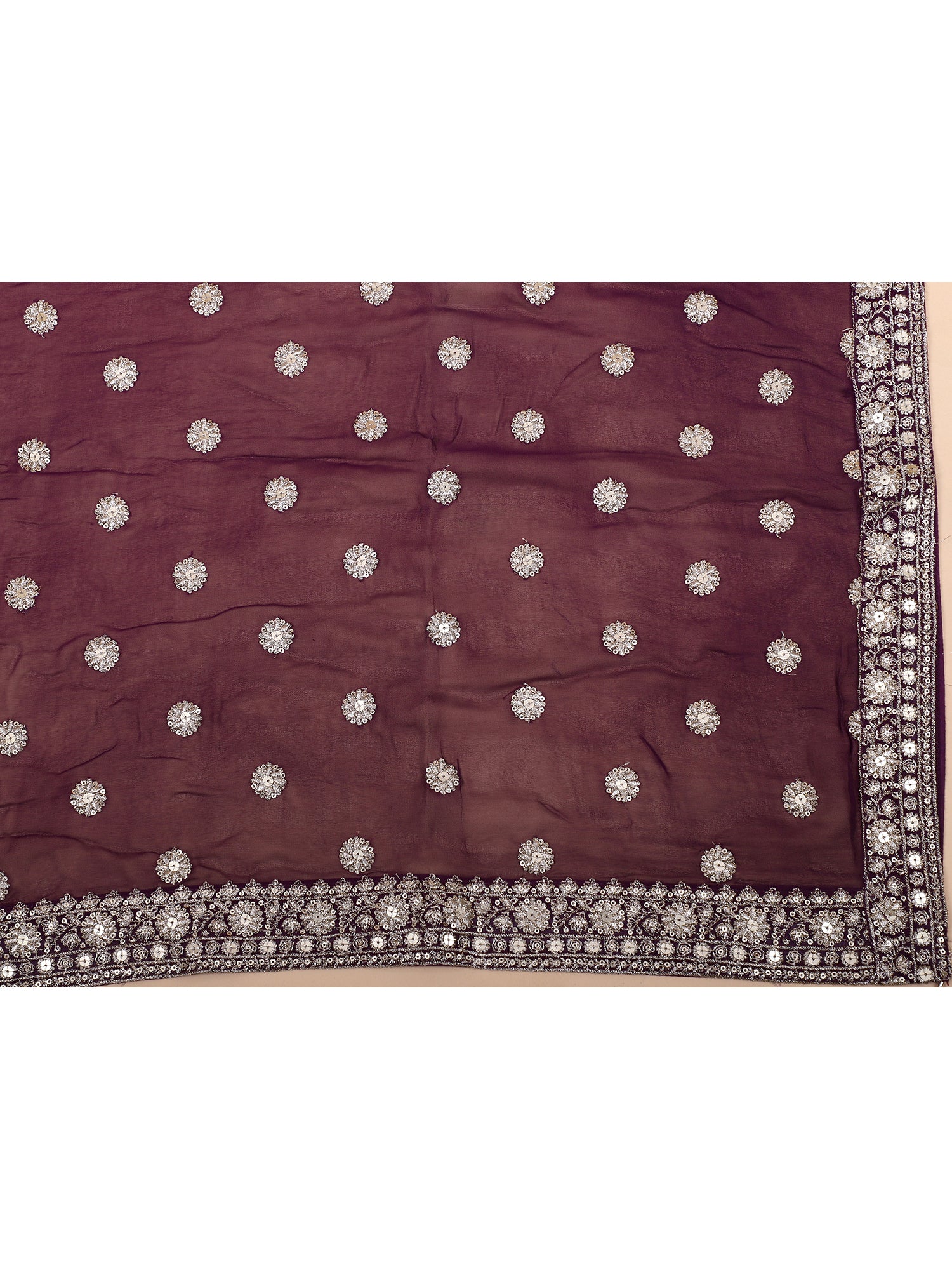 Designer Dark Maroon Lehenga With Sequins And Hand Embroidery