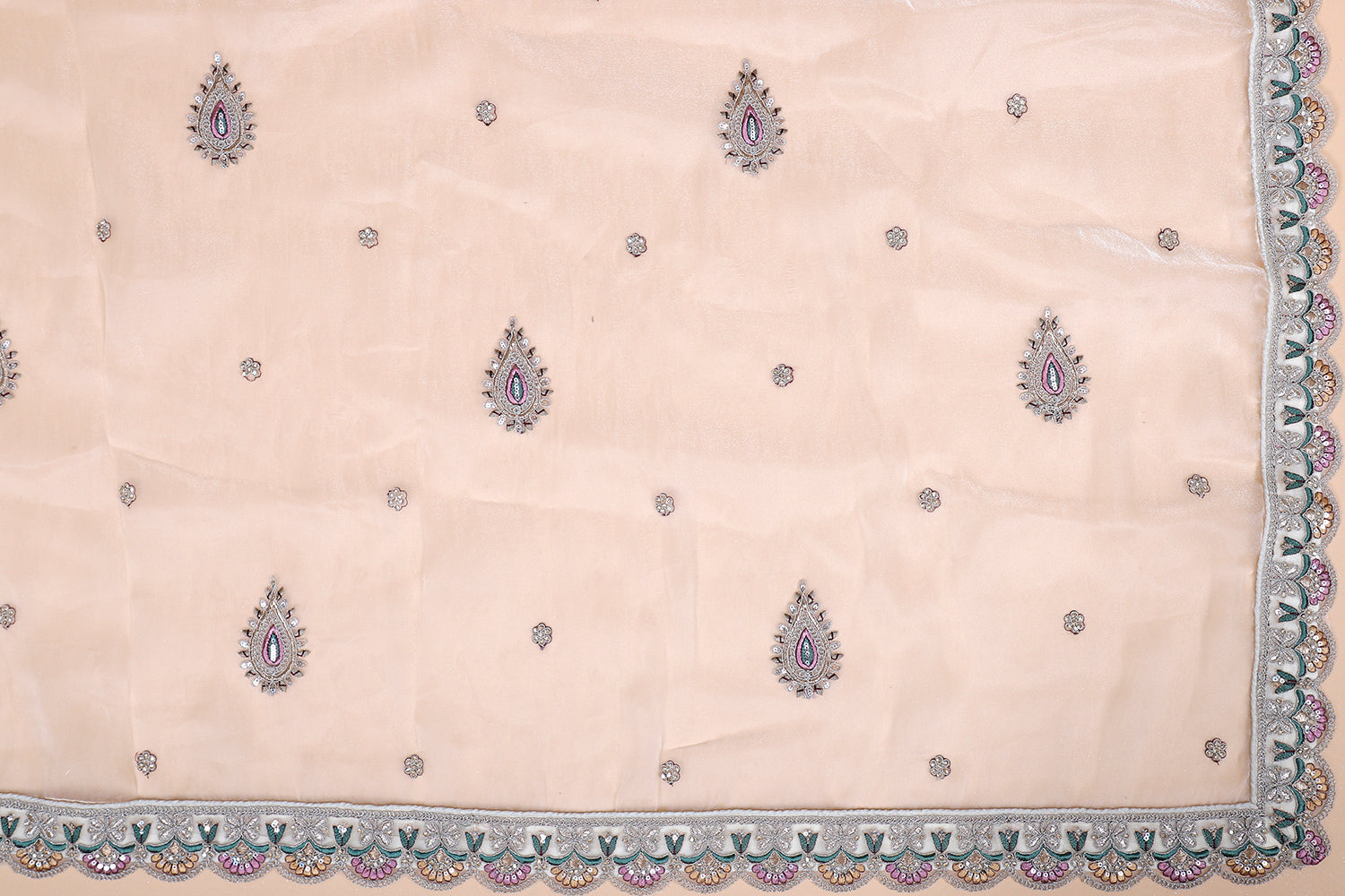 White Shimmer Lehenga With Multi-Thread, Jarkan & Sequin