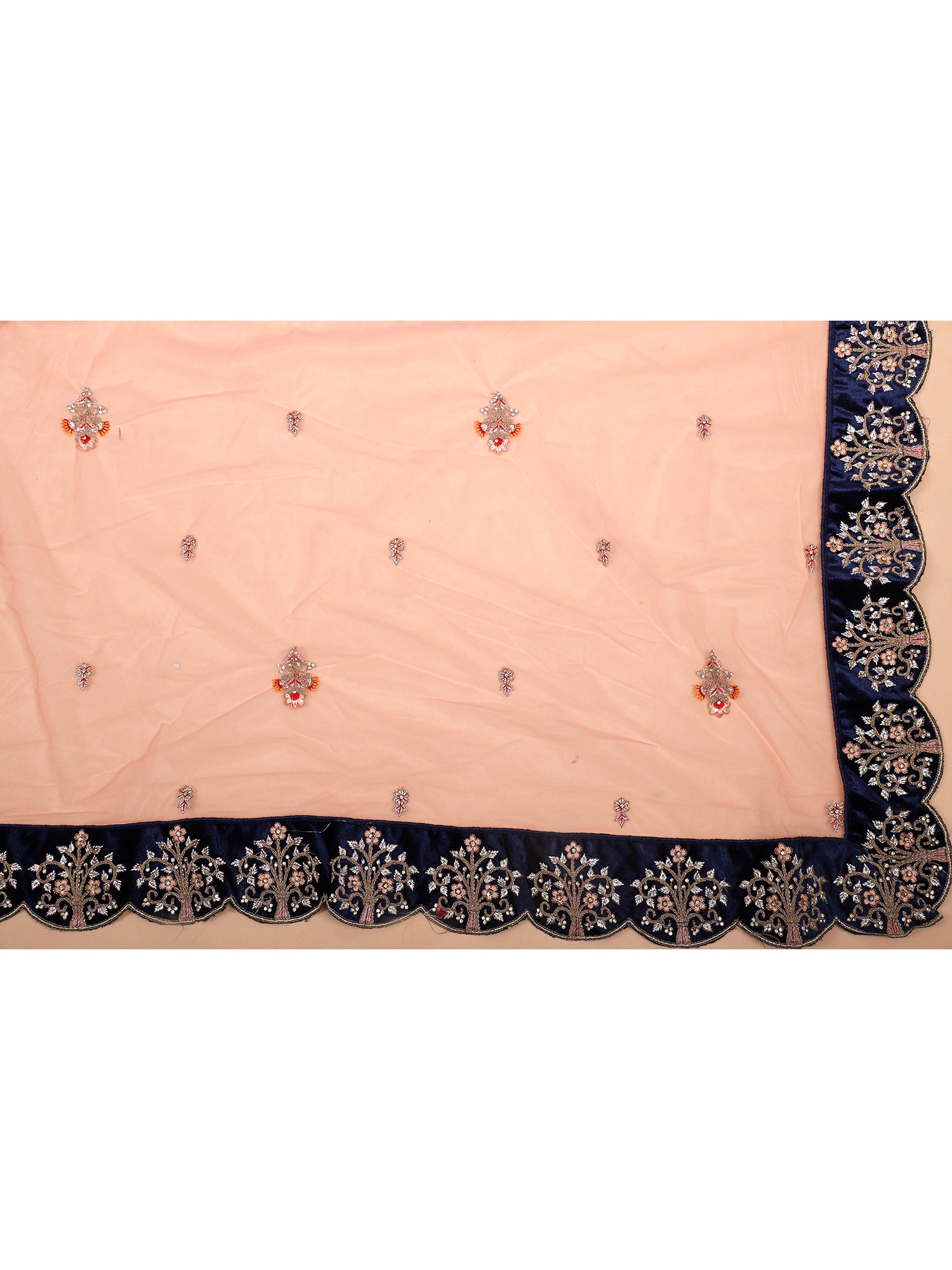 Blue Velvet Bridal Lehenga With Multi Work