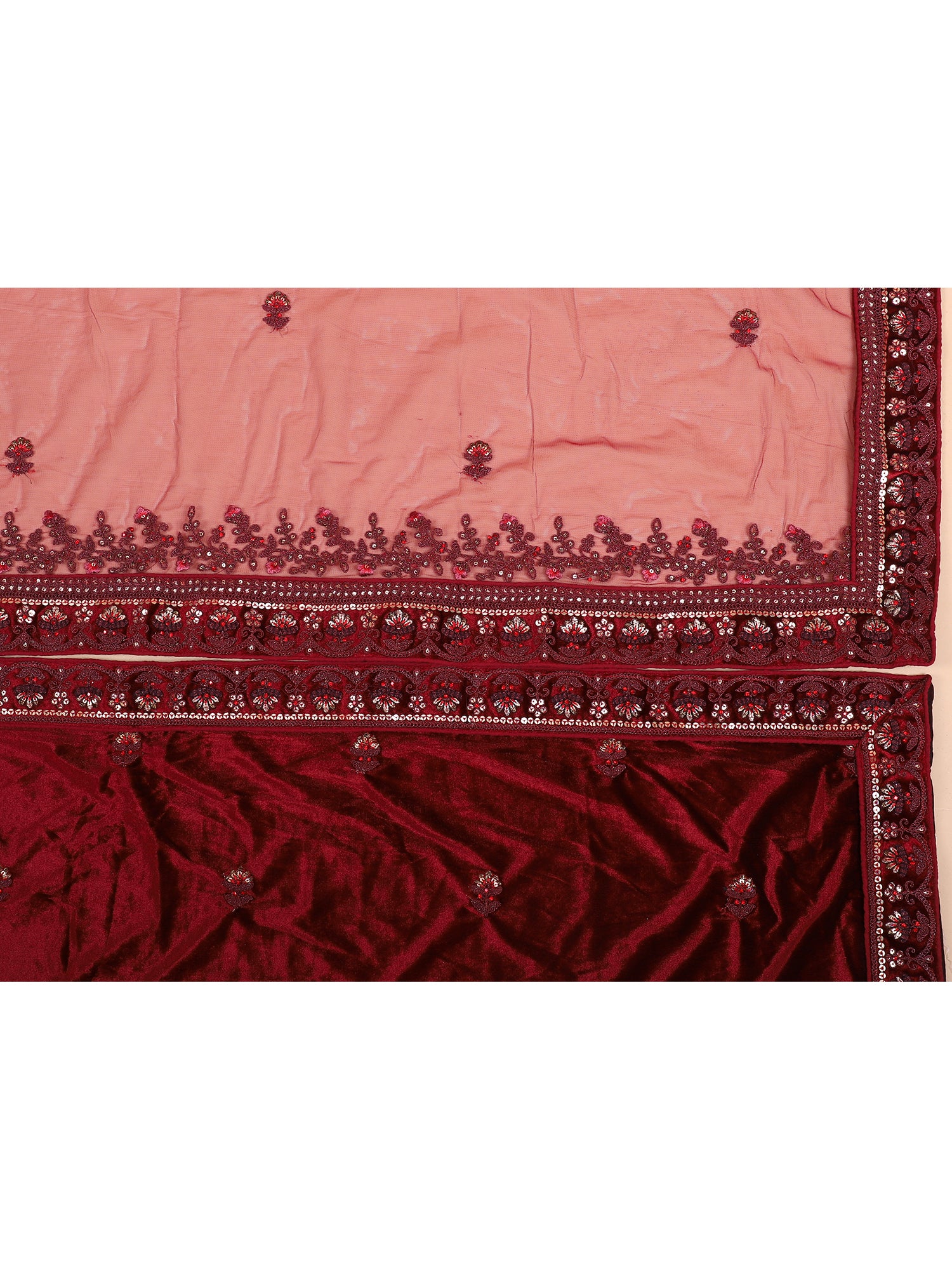 Regal Maroon Velvet Jarkan Mirror Bridal Lehenga