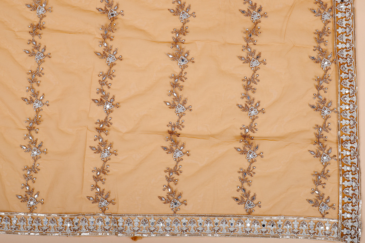 Mustard Net Embroidered Crop Top With Sequins Work