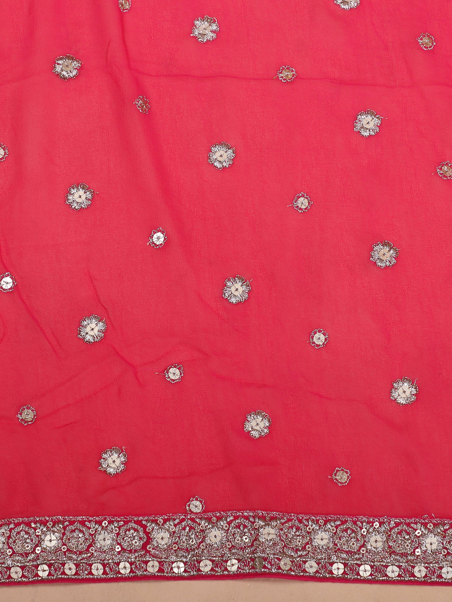 Handmade Embroidered Rose Pink Georgette Lehenga
