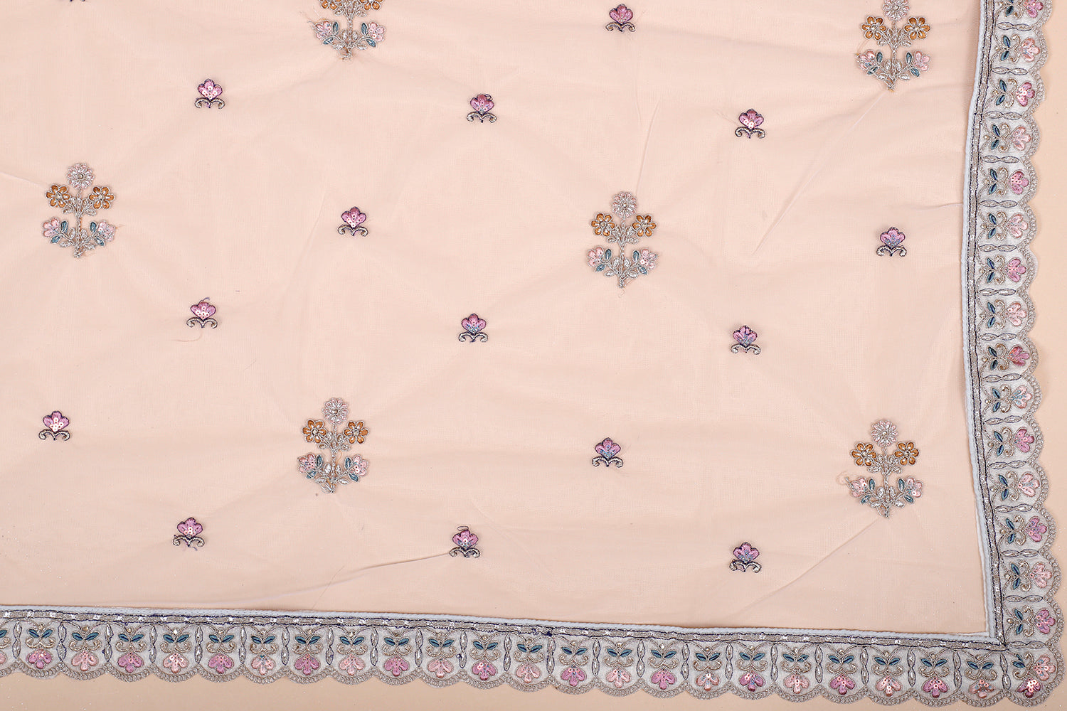 White Shimmer Lehenga With Multi Thread