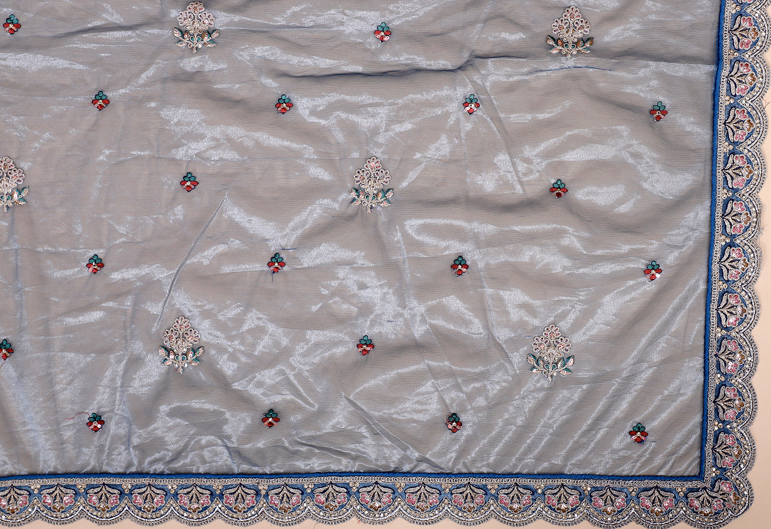 Royal Blue Shimmer Lehenga With Multi-Thread