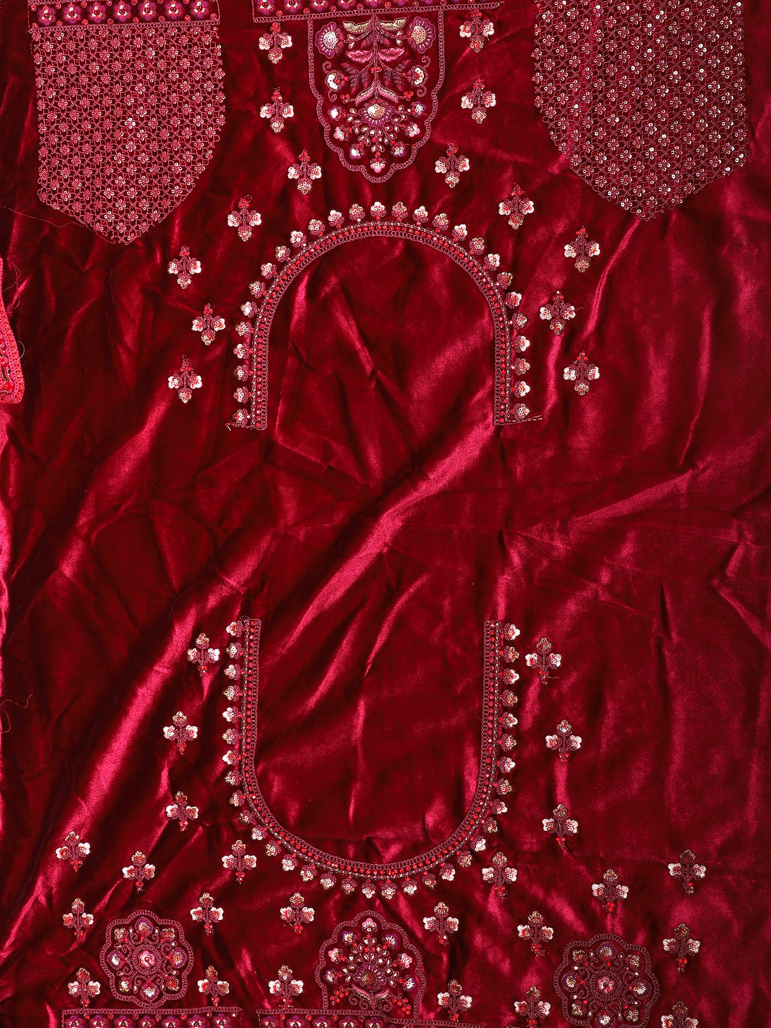 Royal Maroon Velvet Jarkan Mirror Bridal Lehenga