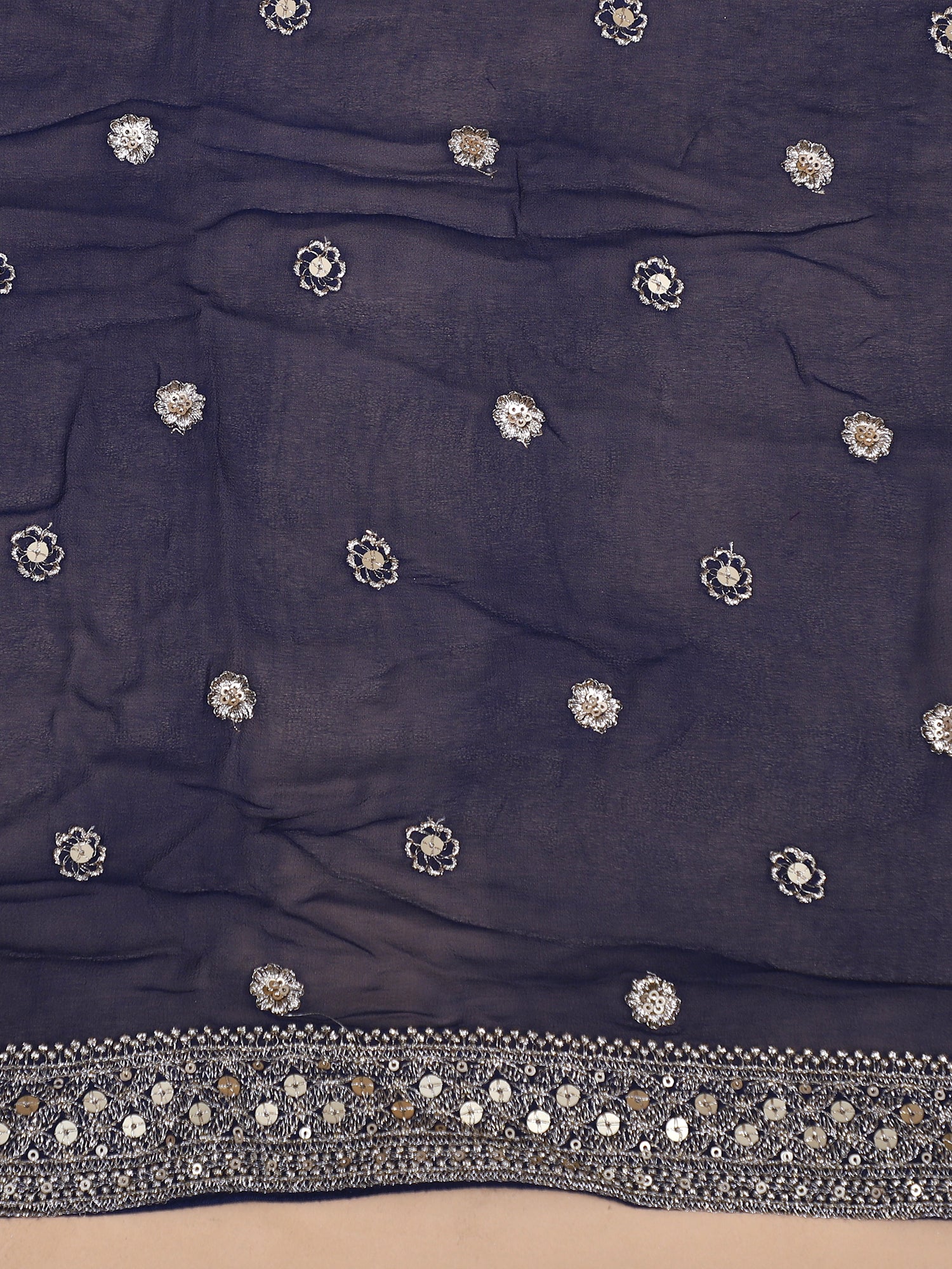 Midnight Blue Georgette Lehenga With Jarkan Detailing