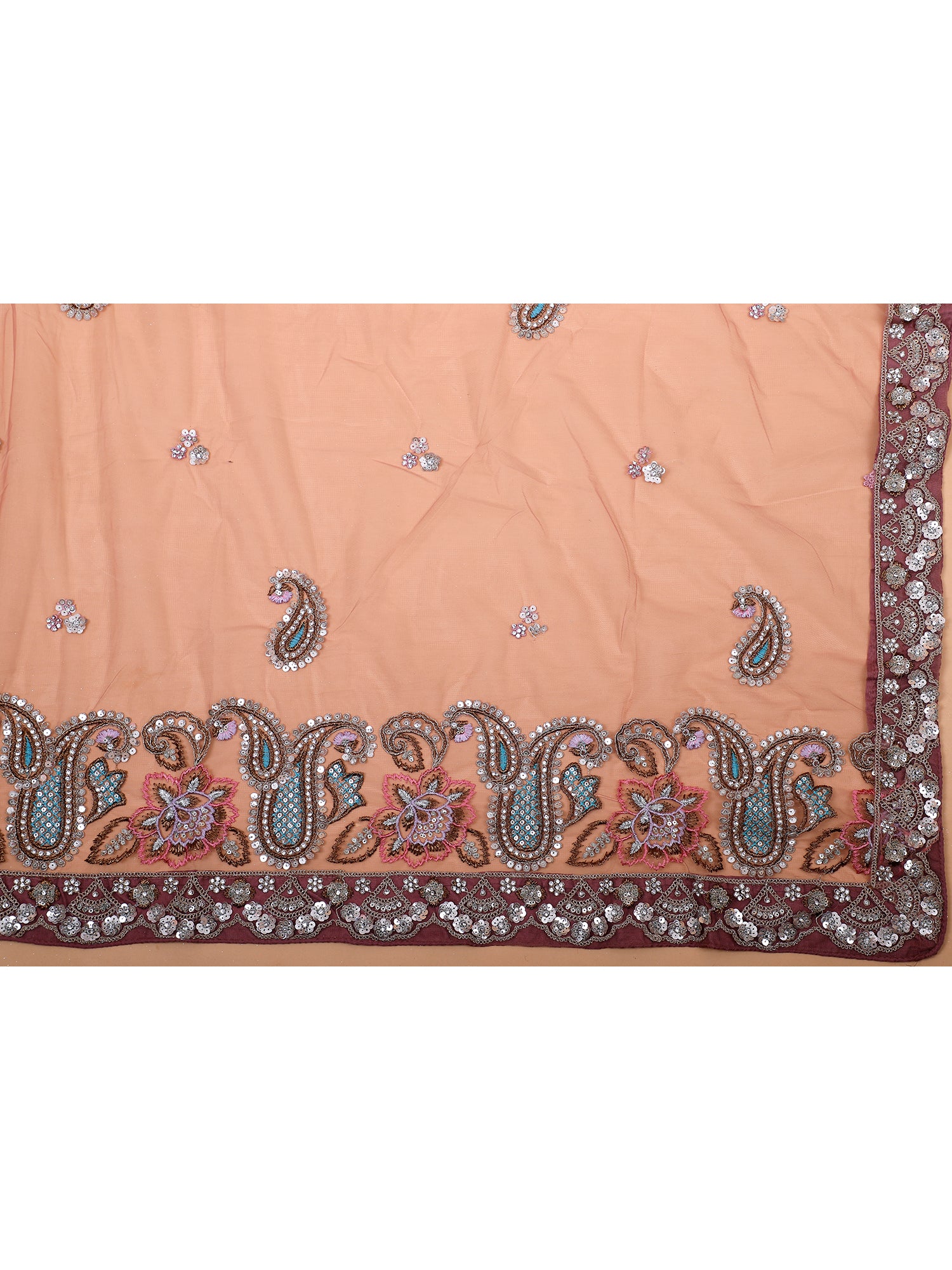 Onion Pink Net Lehenga With Sequins