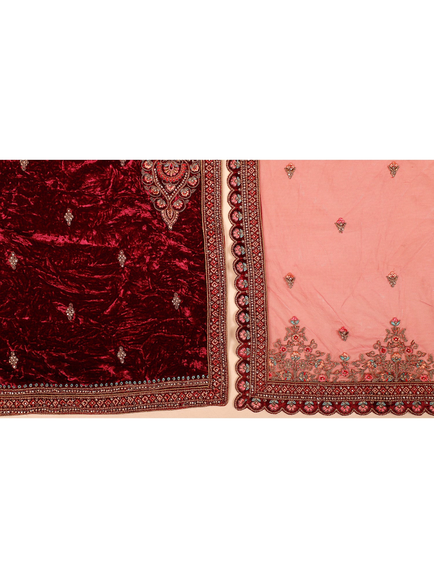 Multi Velvet Bridal Lehenga With Patch