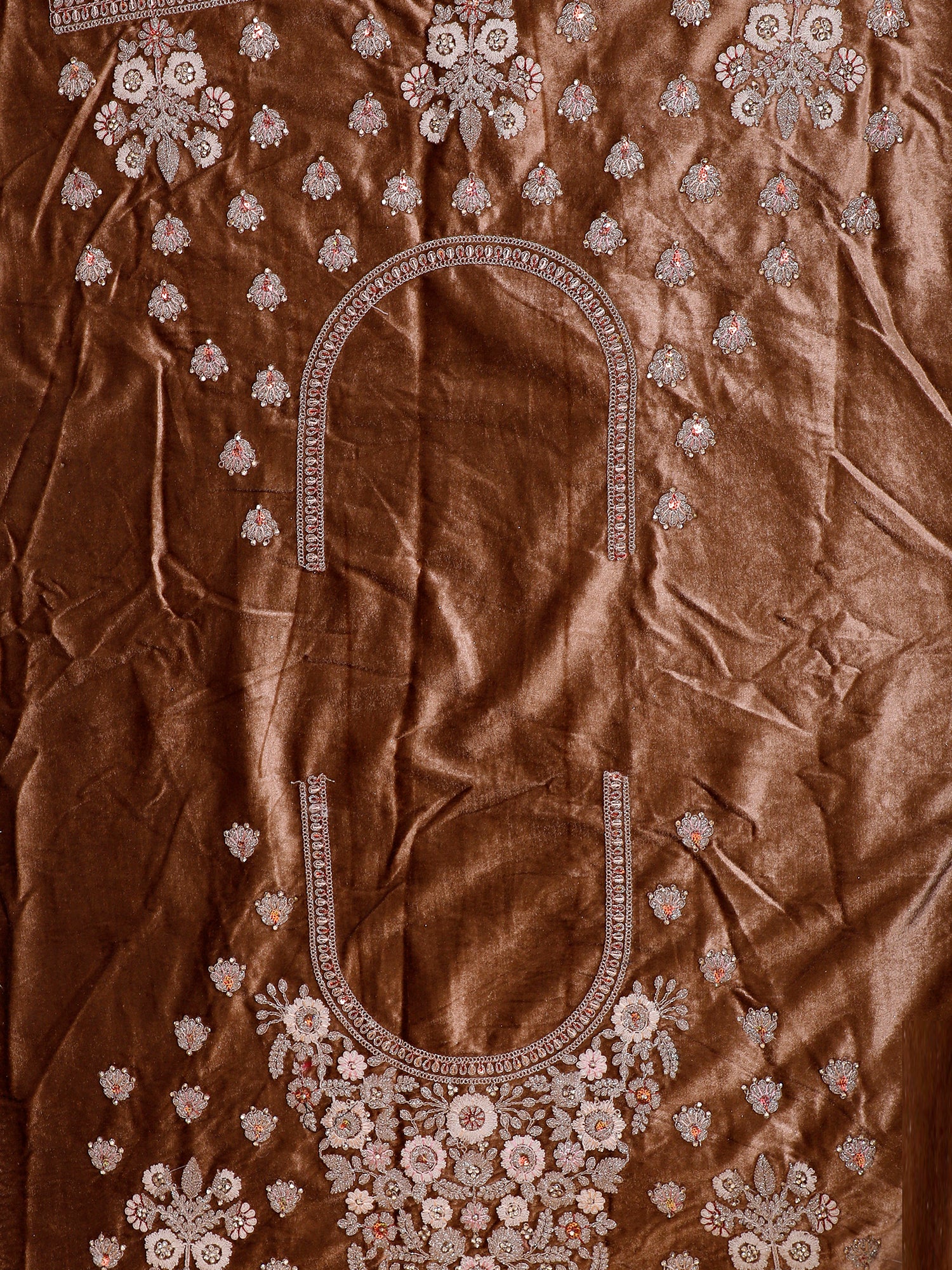 Chikoo Velvet Lehenga With Jarkan Work
